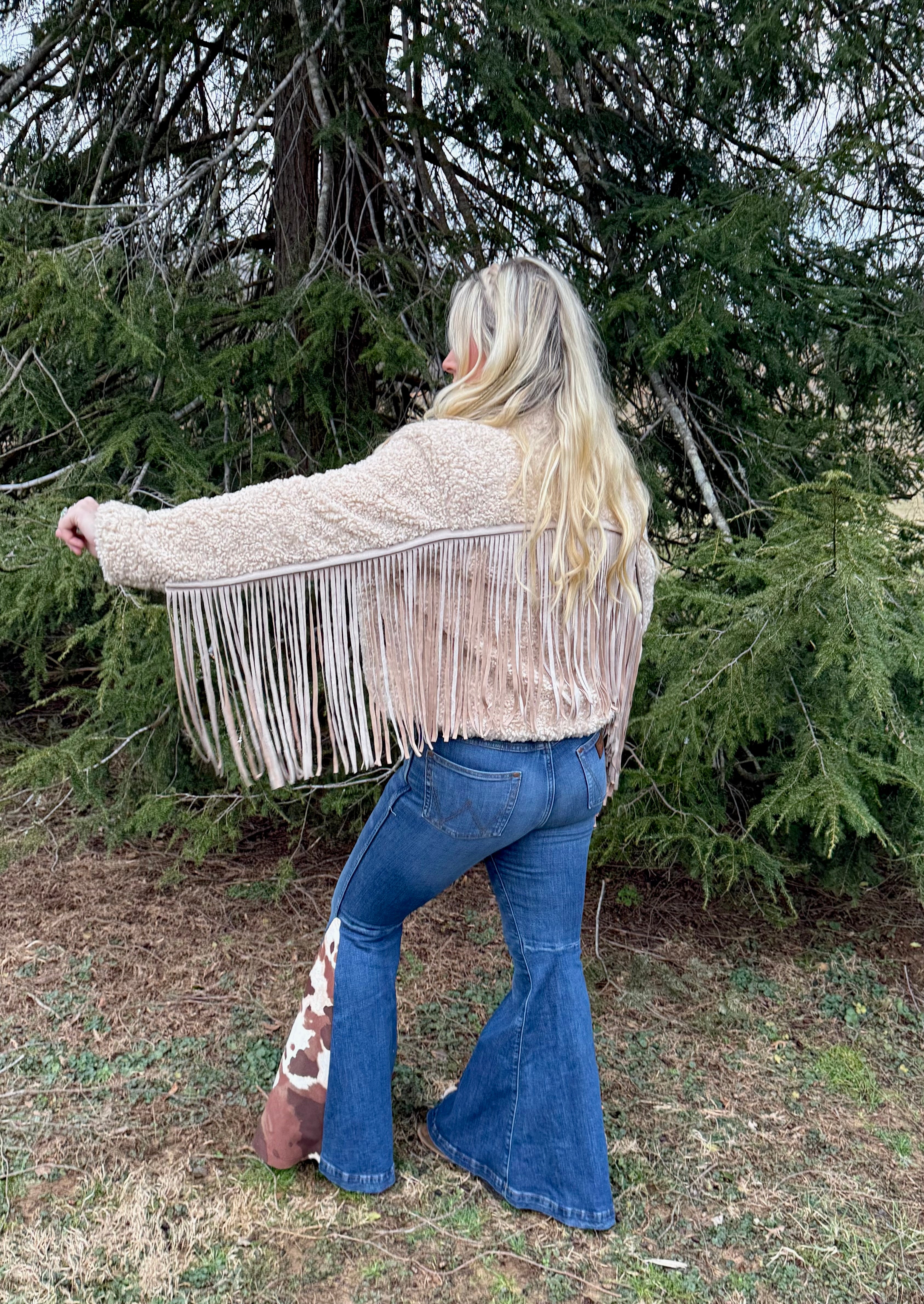 Reversible Sherpa Cream Fringe Coat