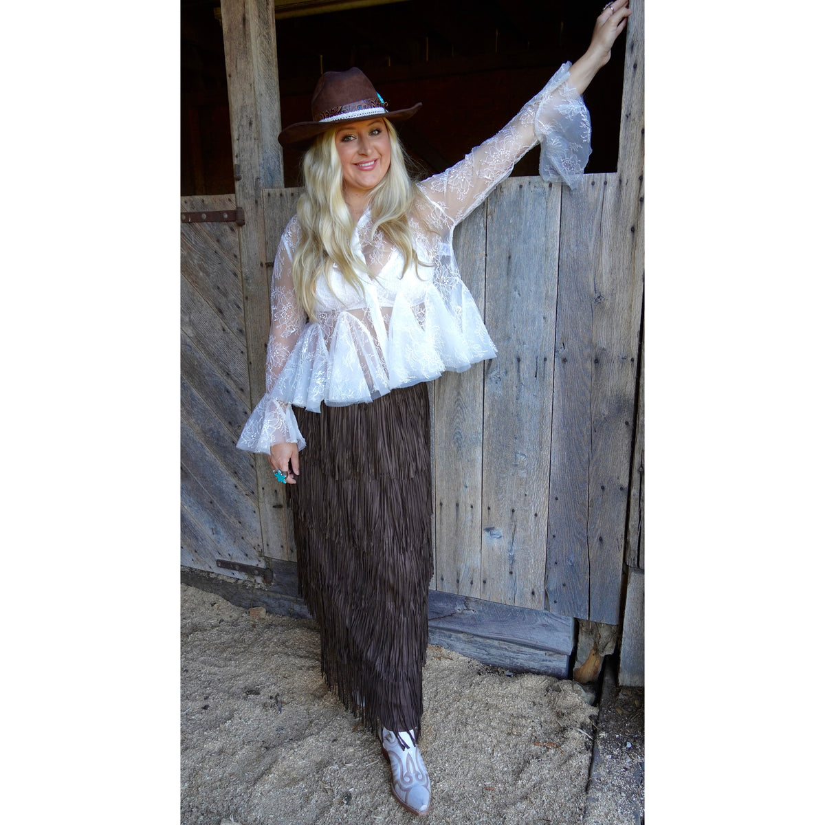 White lace Sheer ruffled top