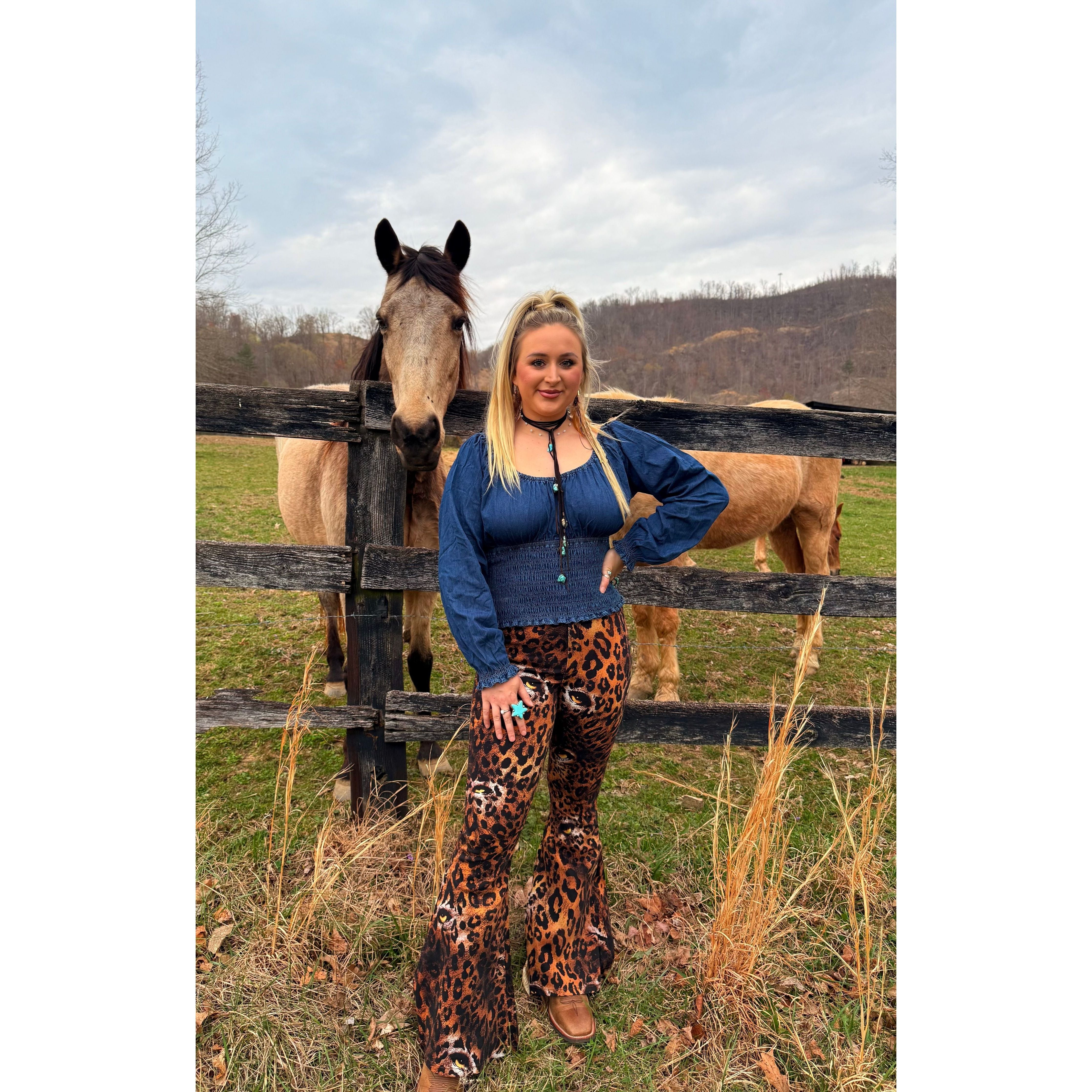 Denim Ruched Long Sleeve Top