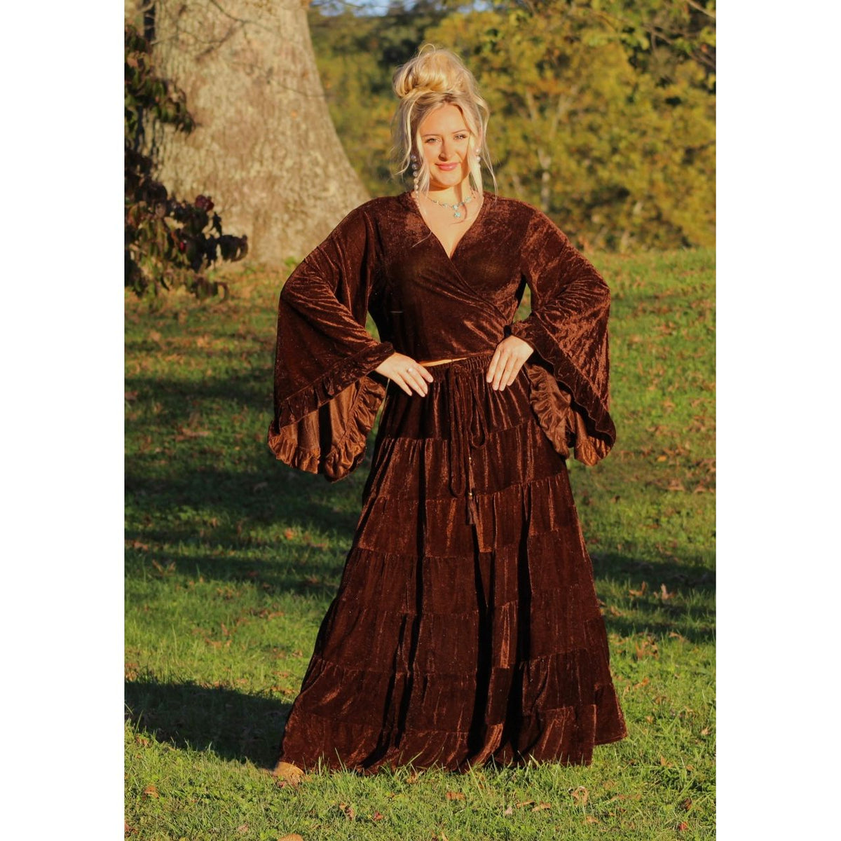 Brown velvet bohemian skirt and top set