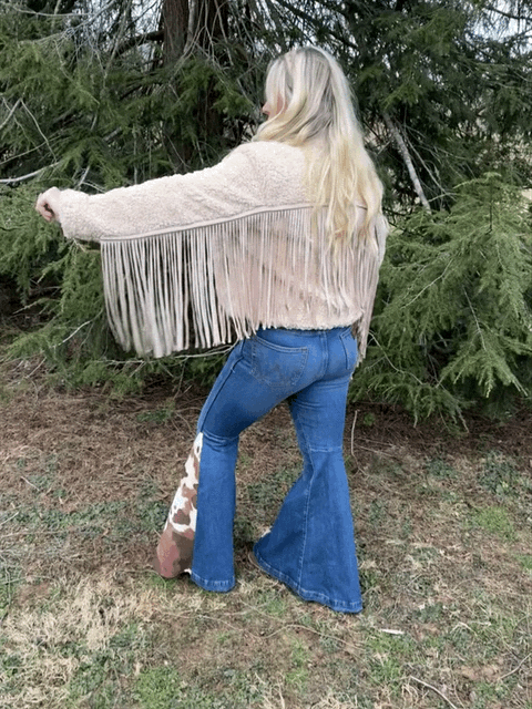 Reversible Sherpa Cream Fringe Coat