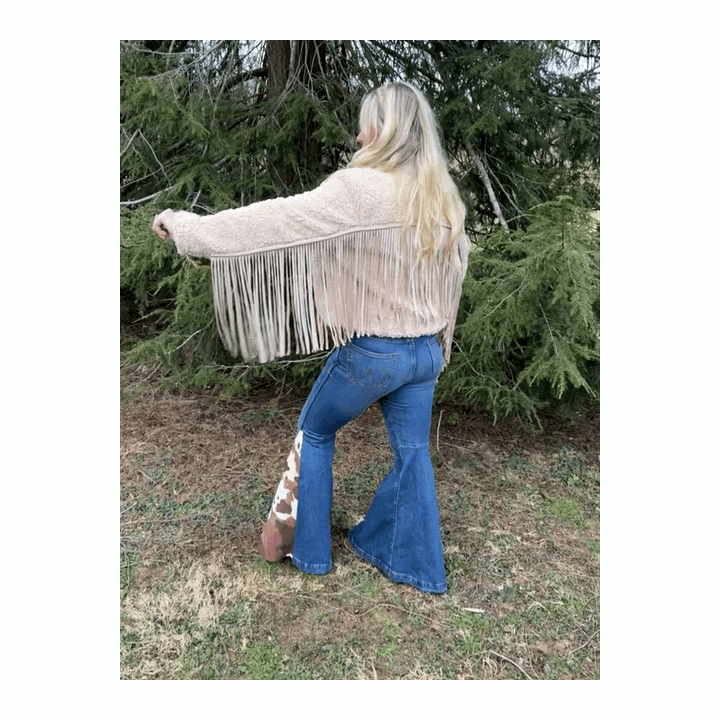 Reversible Sherpa Cream Fringe Coat