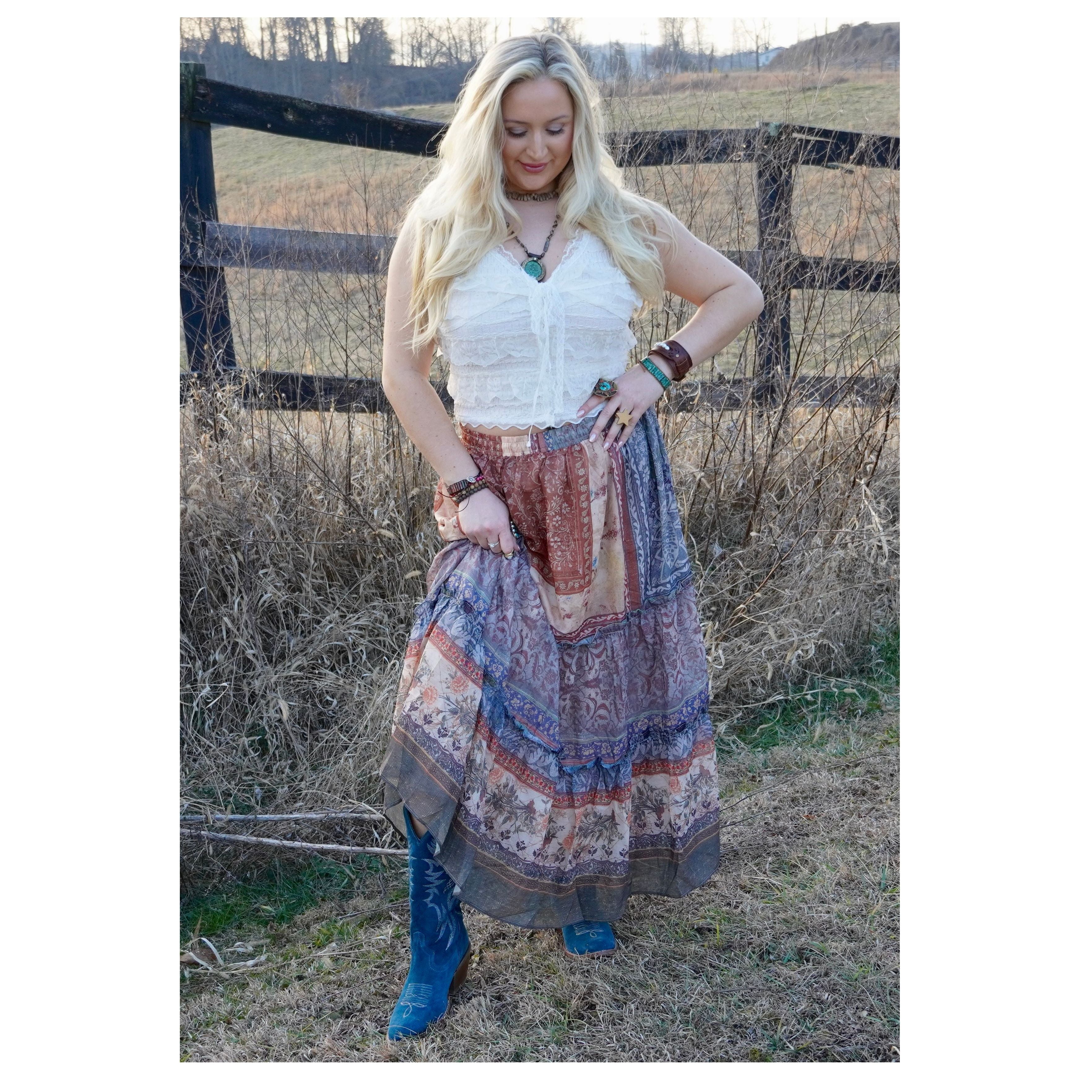 Vintage Patchwork Tiered Skirt