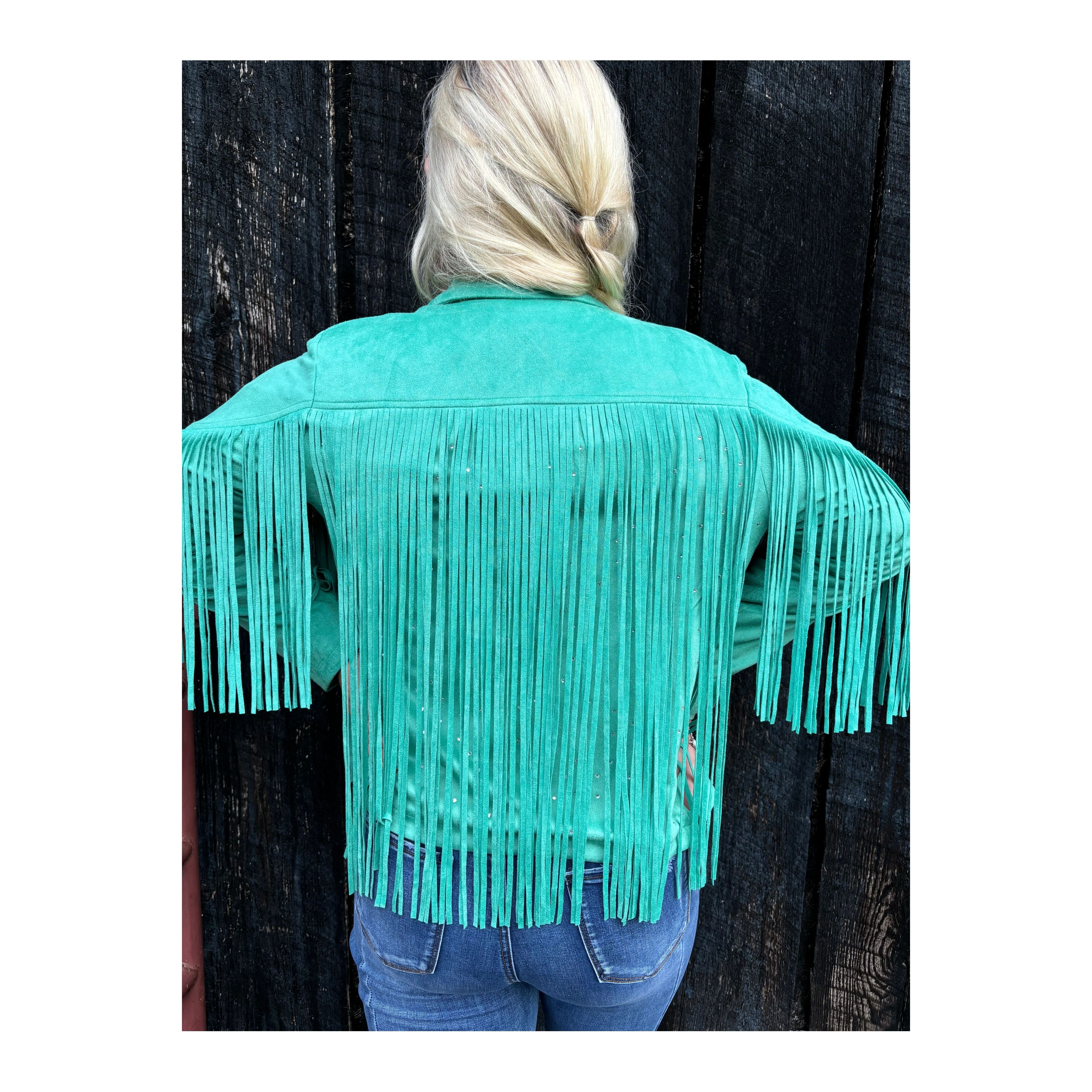 Shimmer Shine Turquoise Fringe Jacket