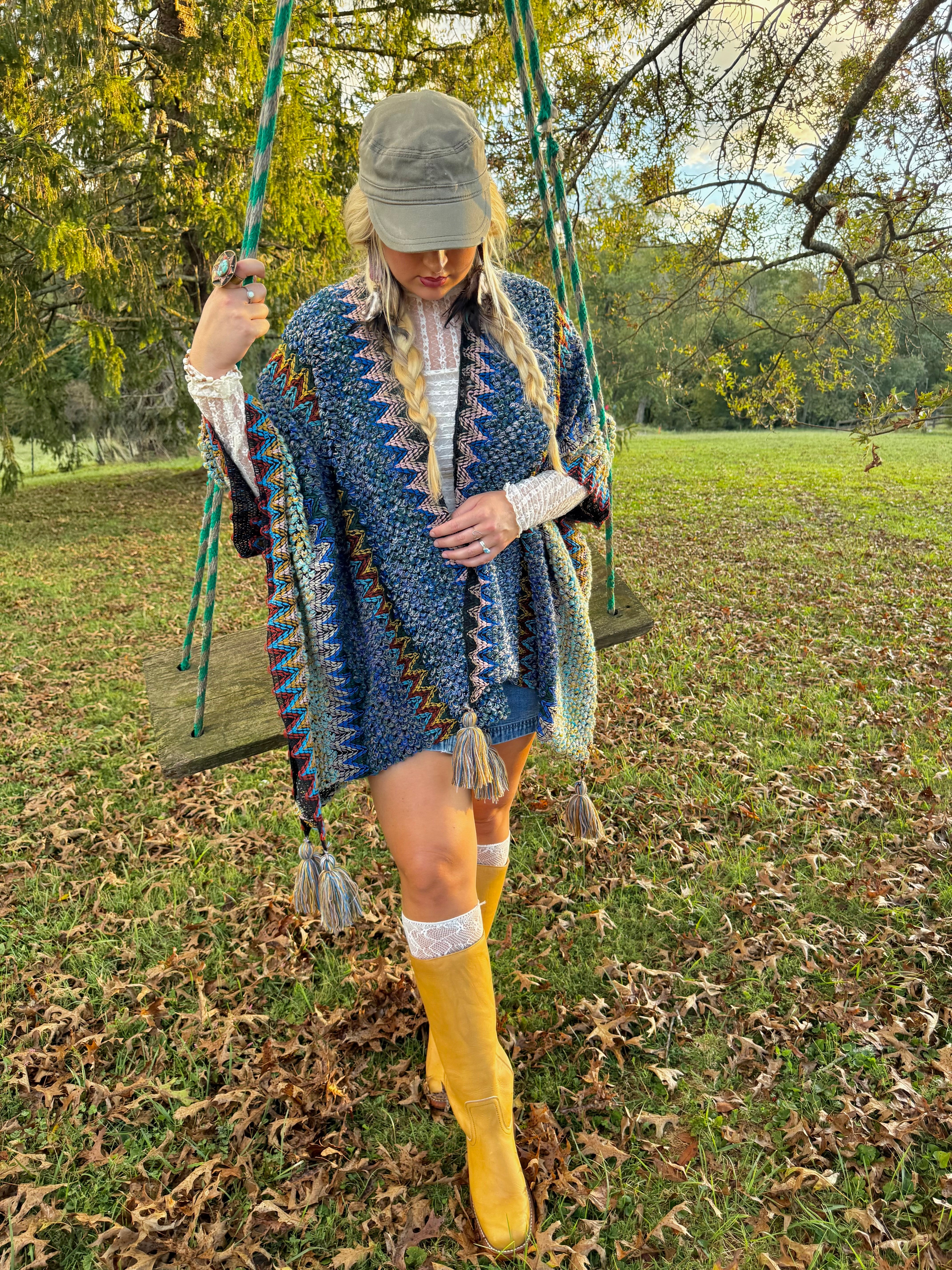 Boheme Soul Crochet Kimono in Blue