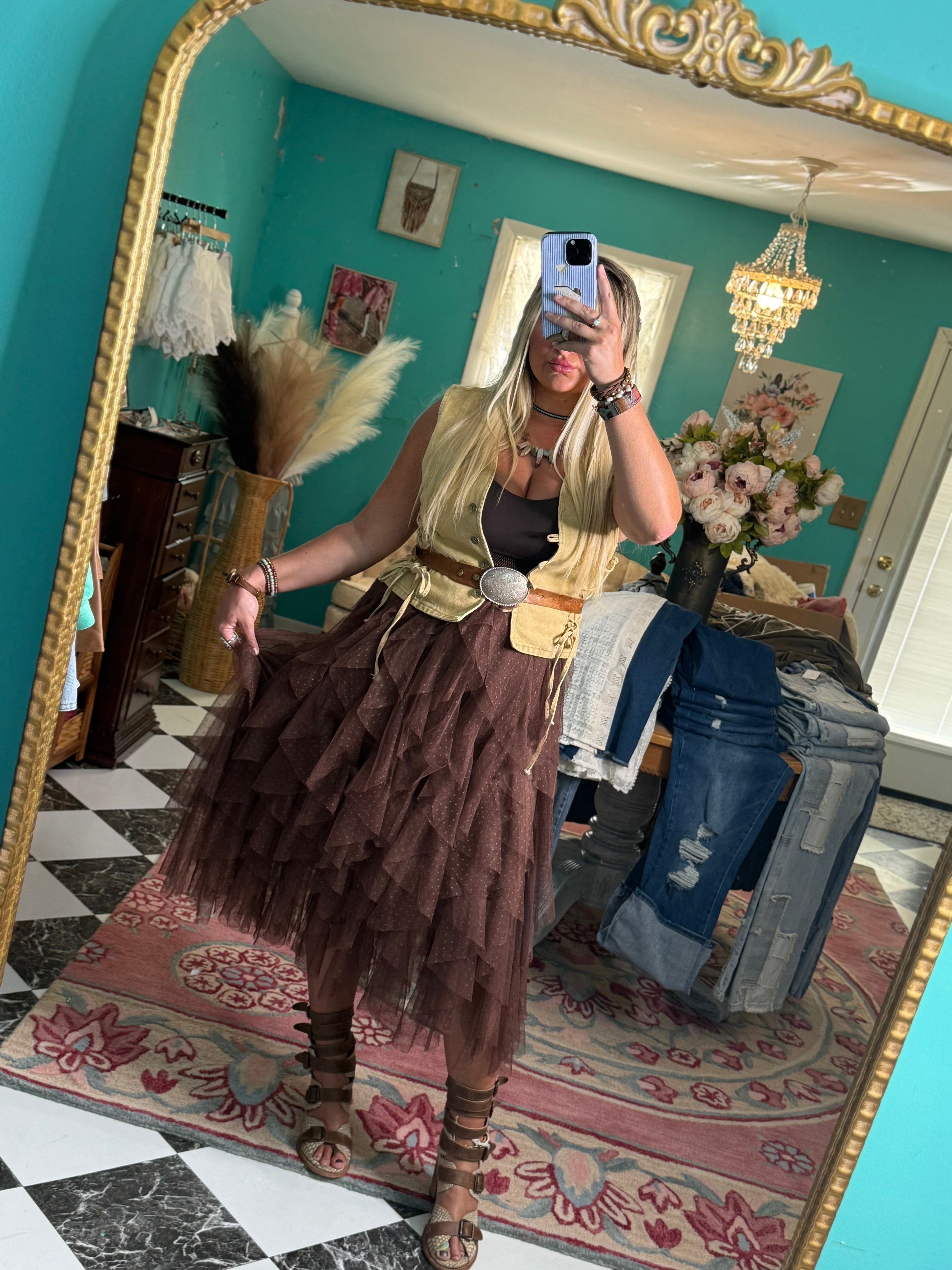 The Willow Mocha Tiered Skirt