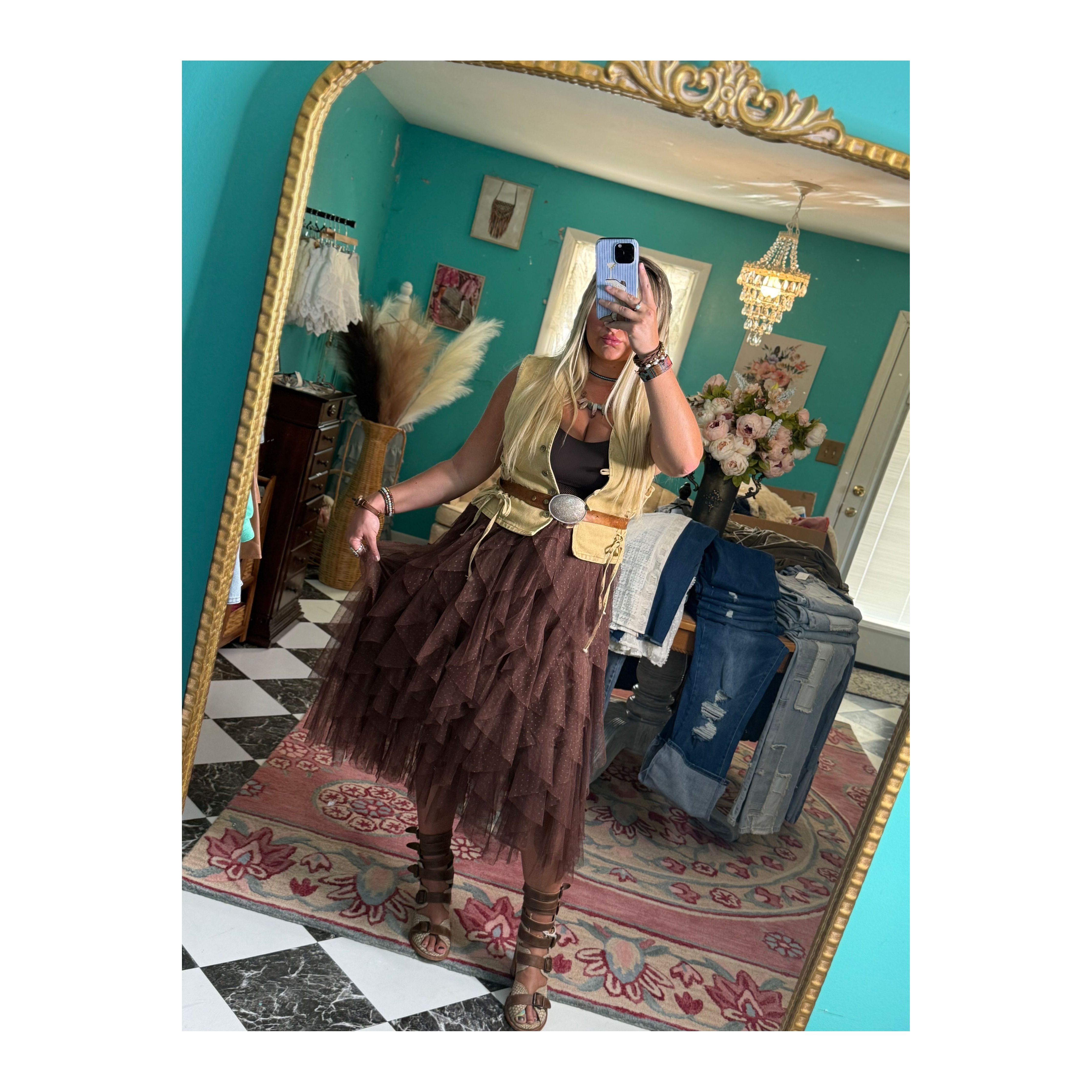 The Willow Mocha Tiered Skirt