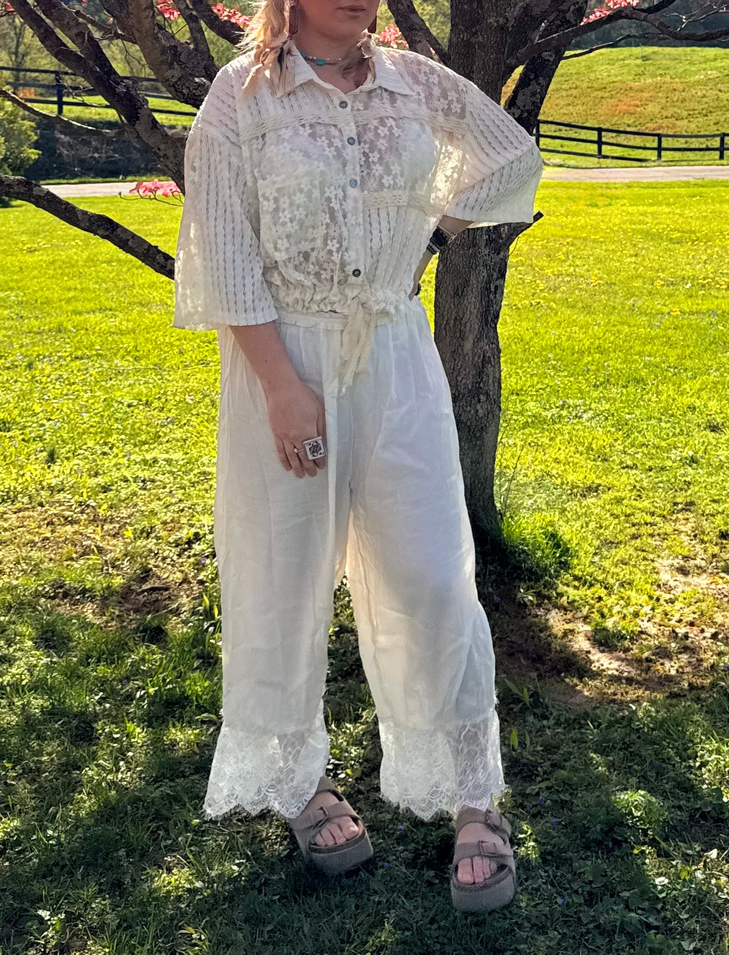 Spring Boho White Lace Pant