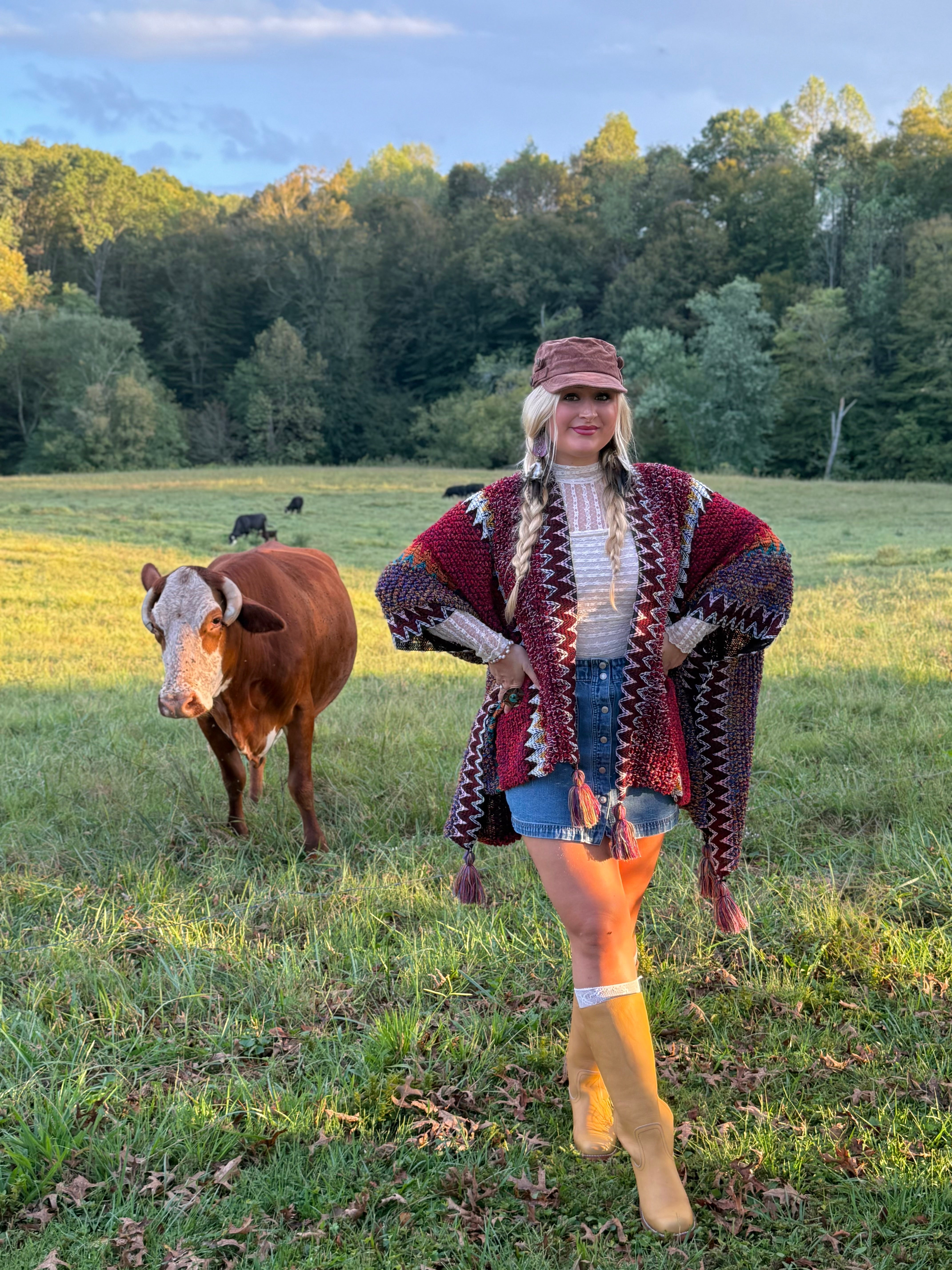 Boheme Soul Crochet Kimono in Red