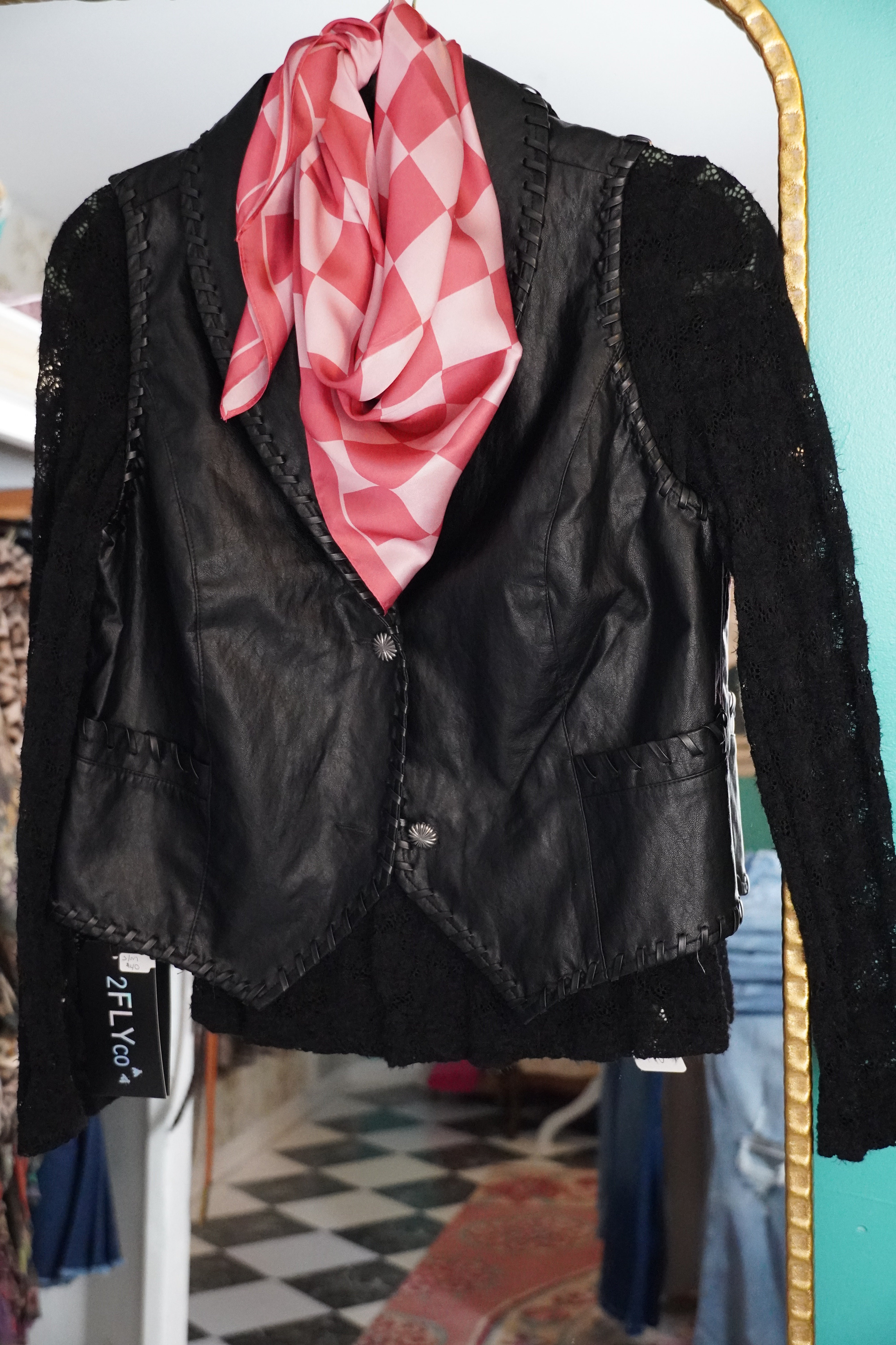 Checkered Pink Satin Scarf