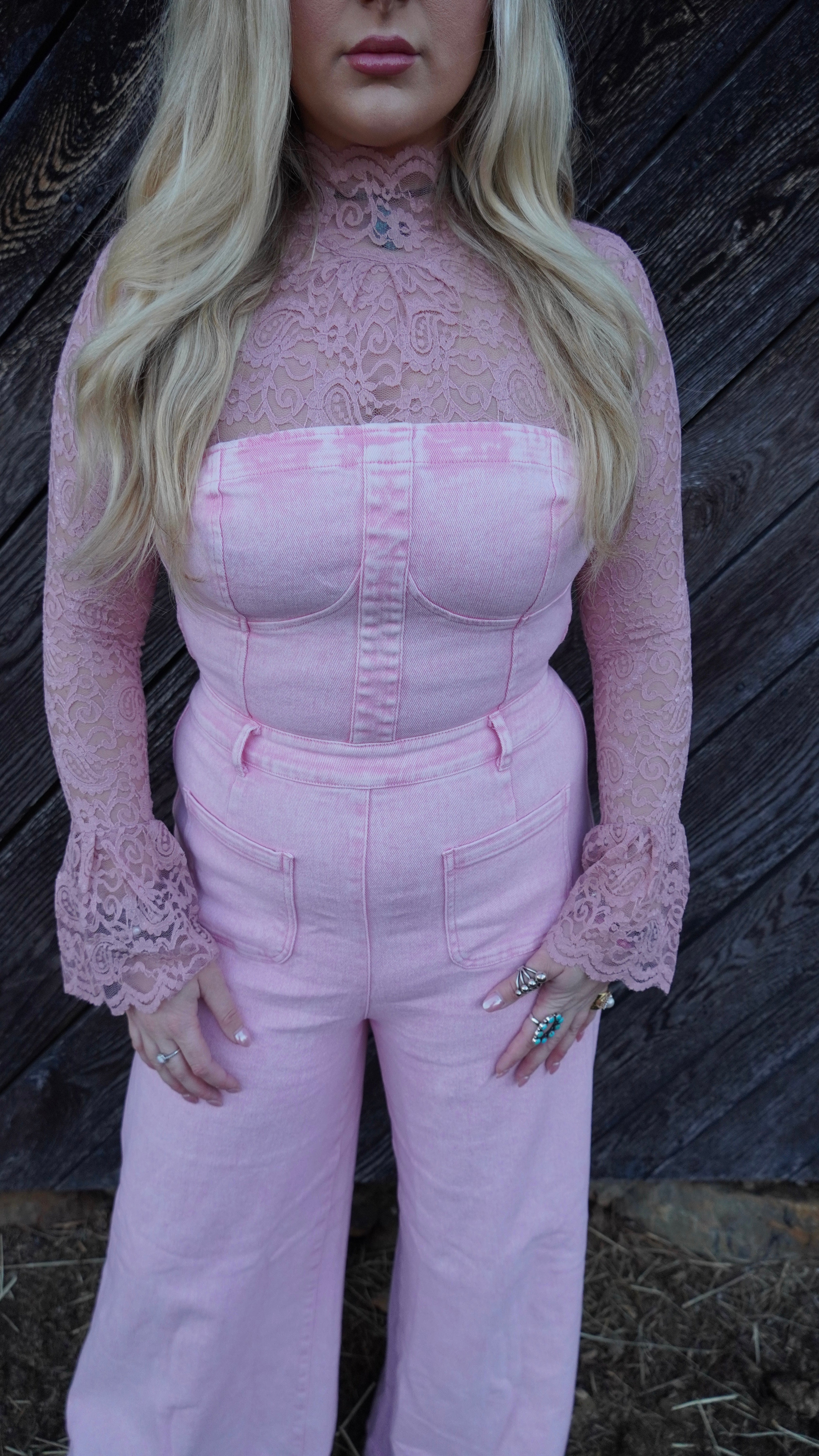 Pink Lace Bell Sleeve Layering Top