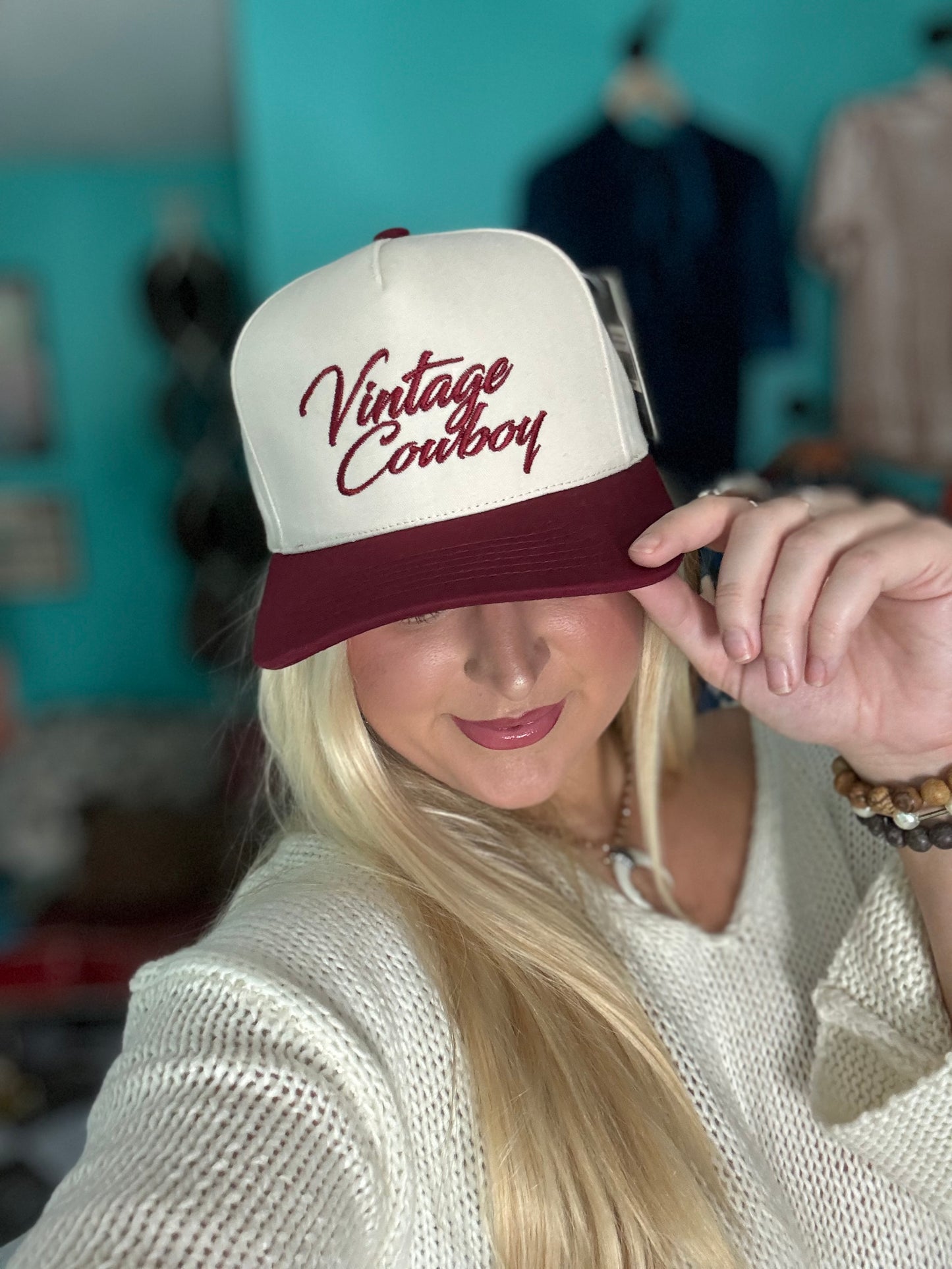 Vintage Cowboy Cap (Burgundy)