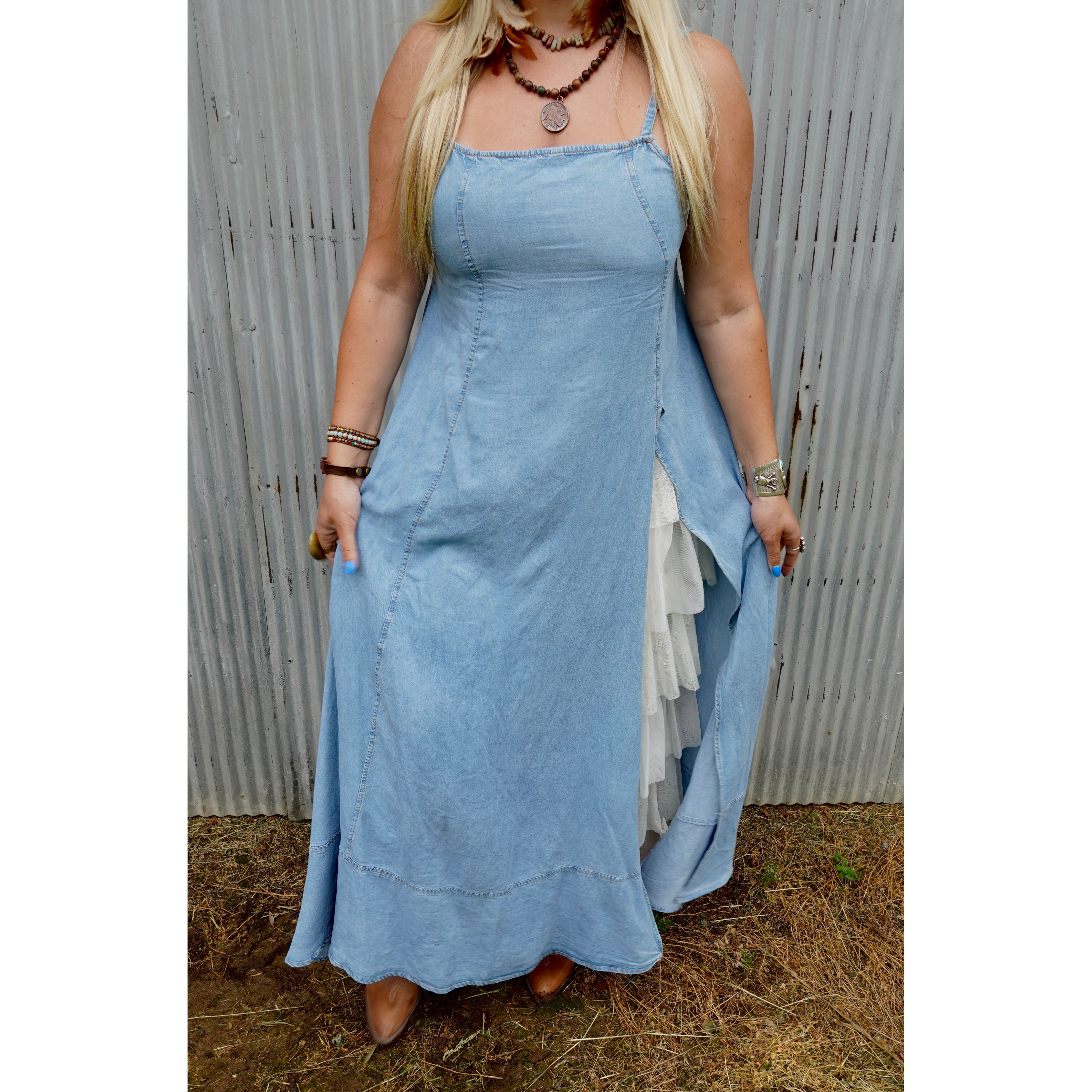 Denim Slit Maxi Dress