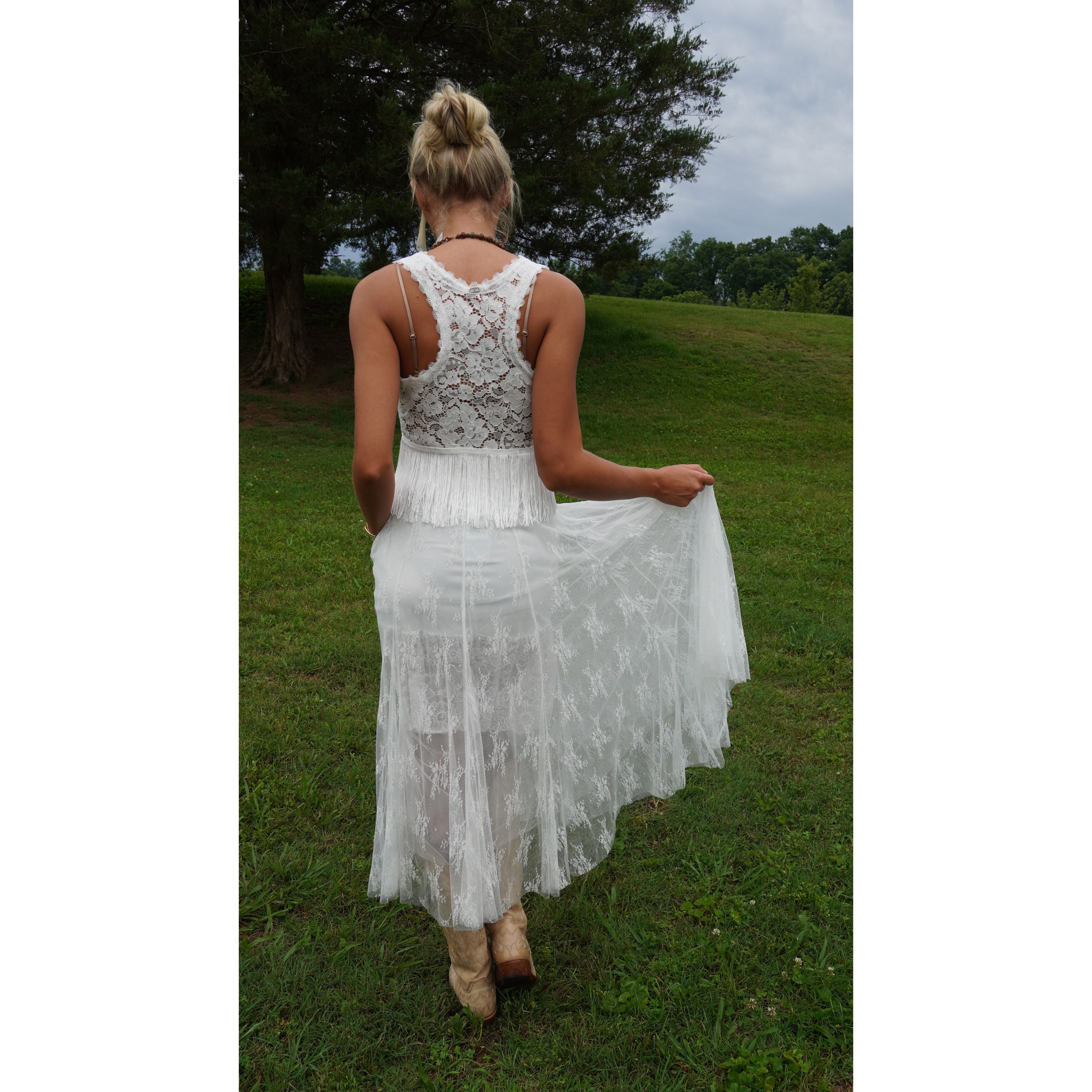 White Lace Fringe Tank