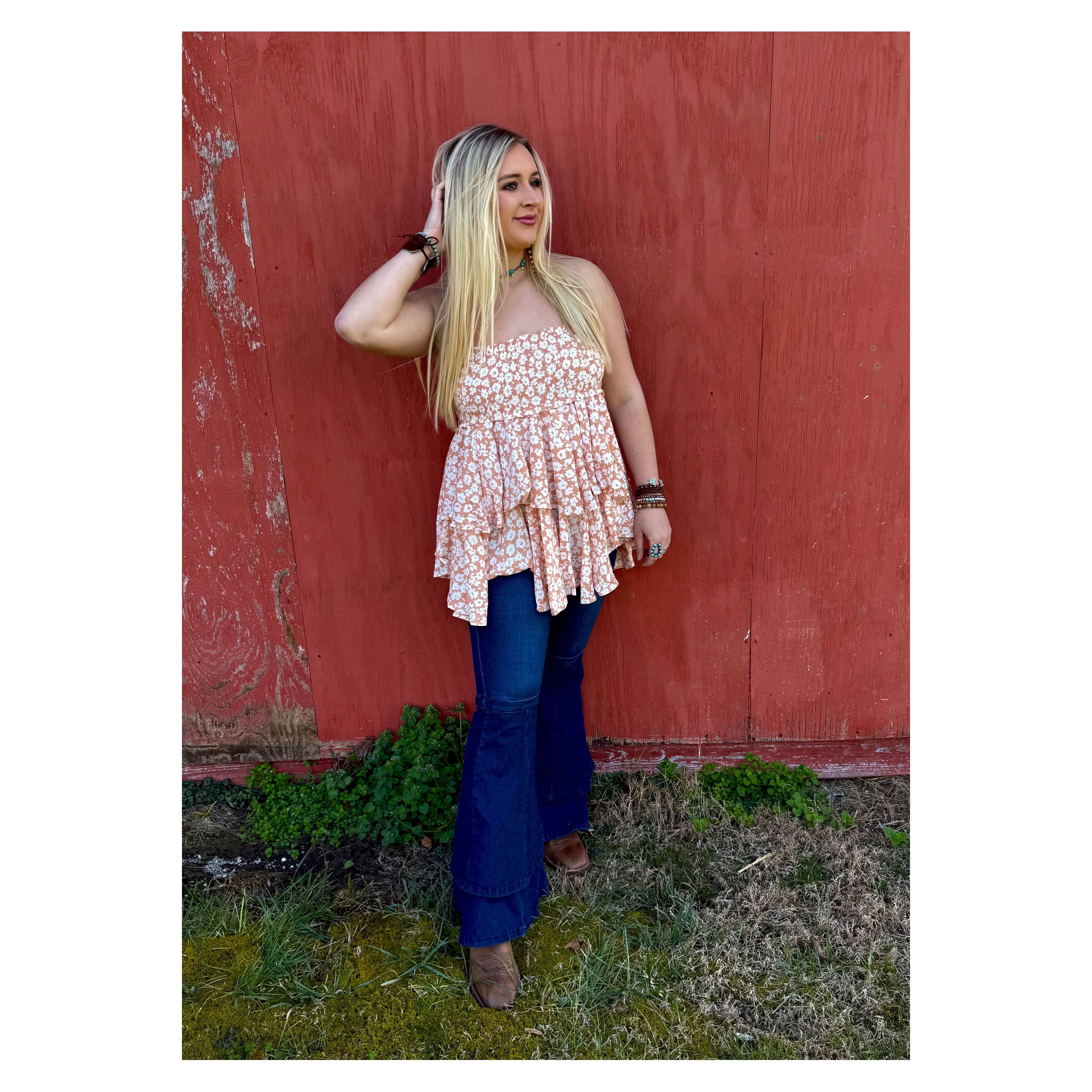 Jenny Layered Ruffle Flare Jeans Dark Wash