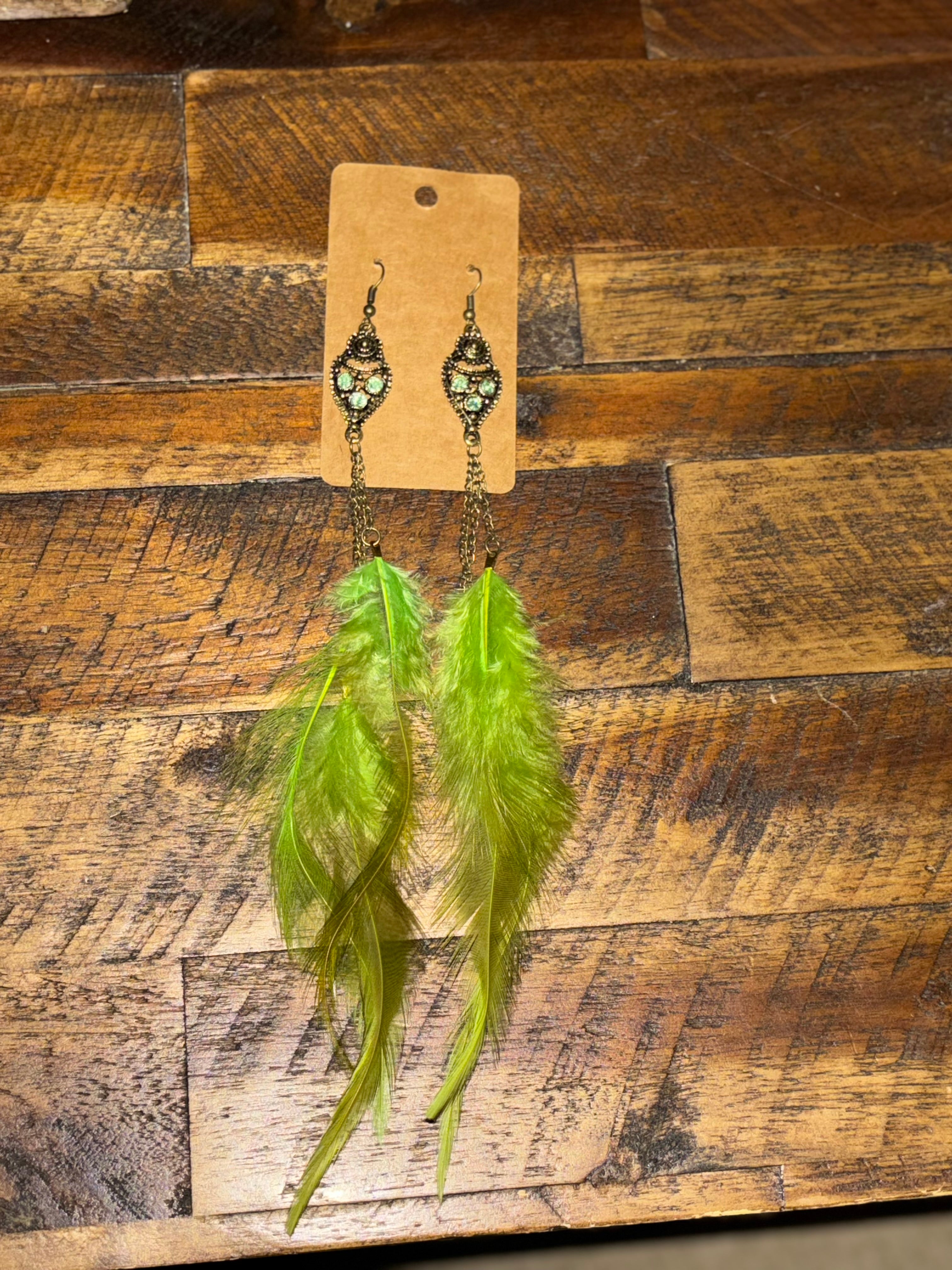 Green Feather Earrings