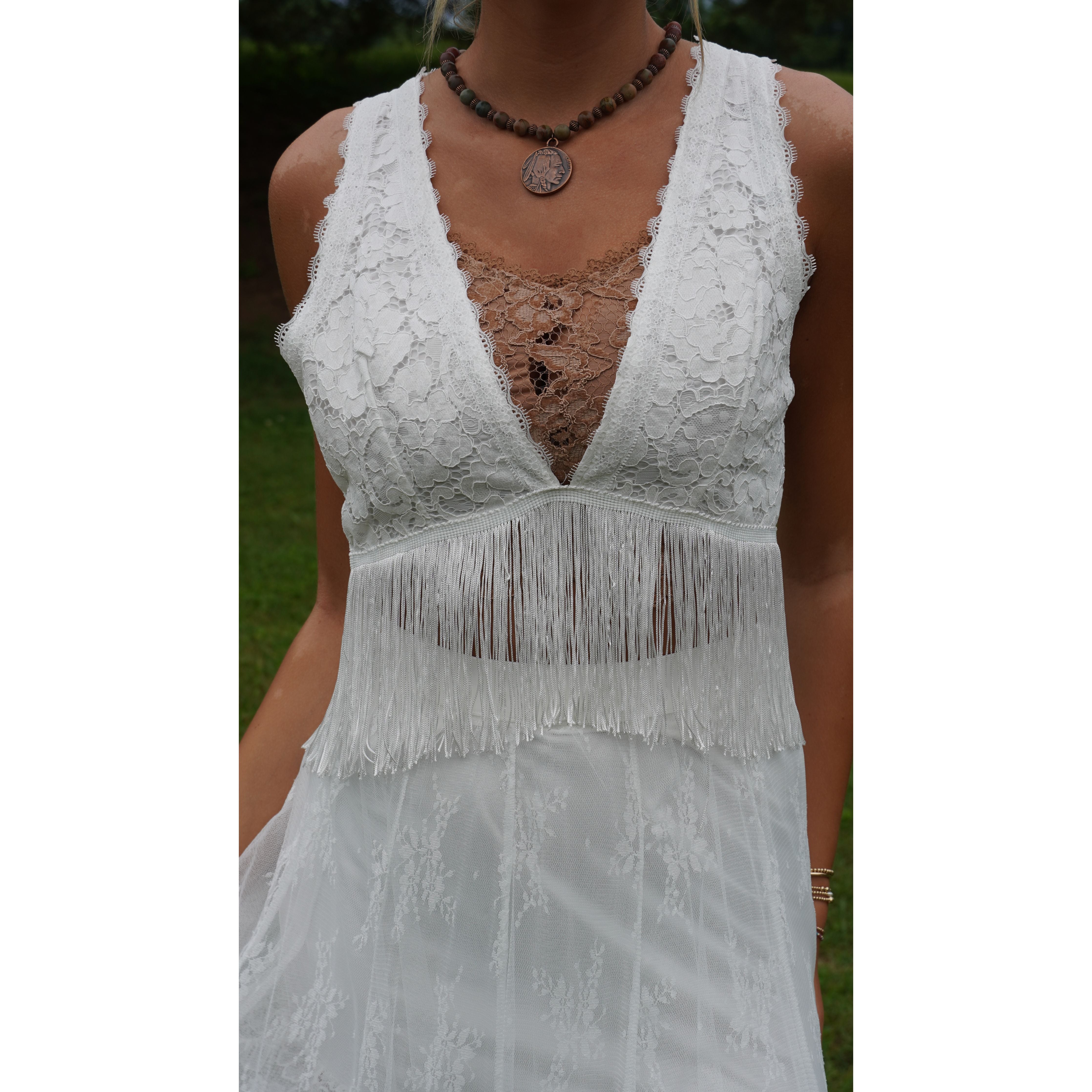 White Lace Fringe Tank