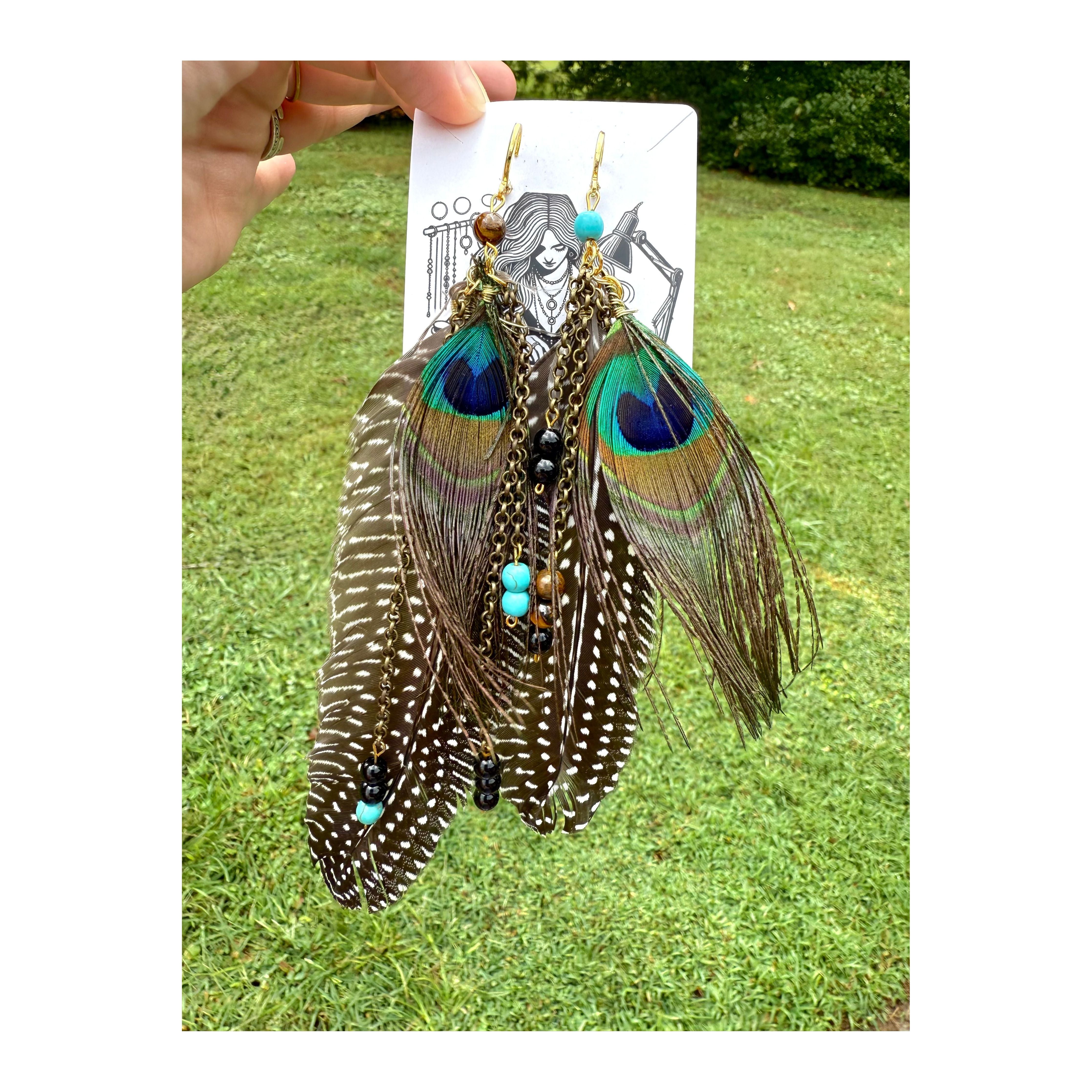 Peacock Feather Beaded Earrings