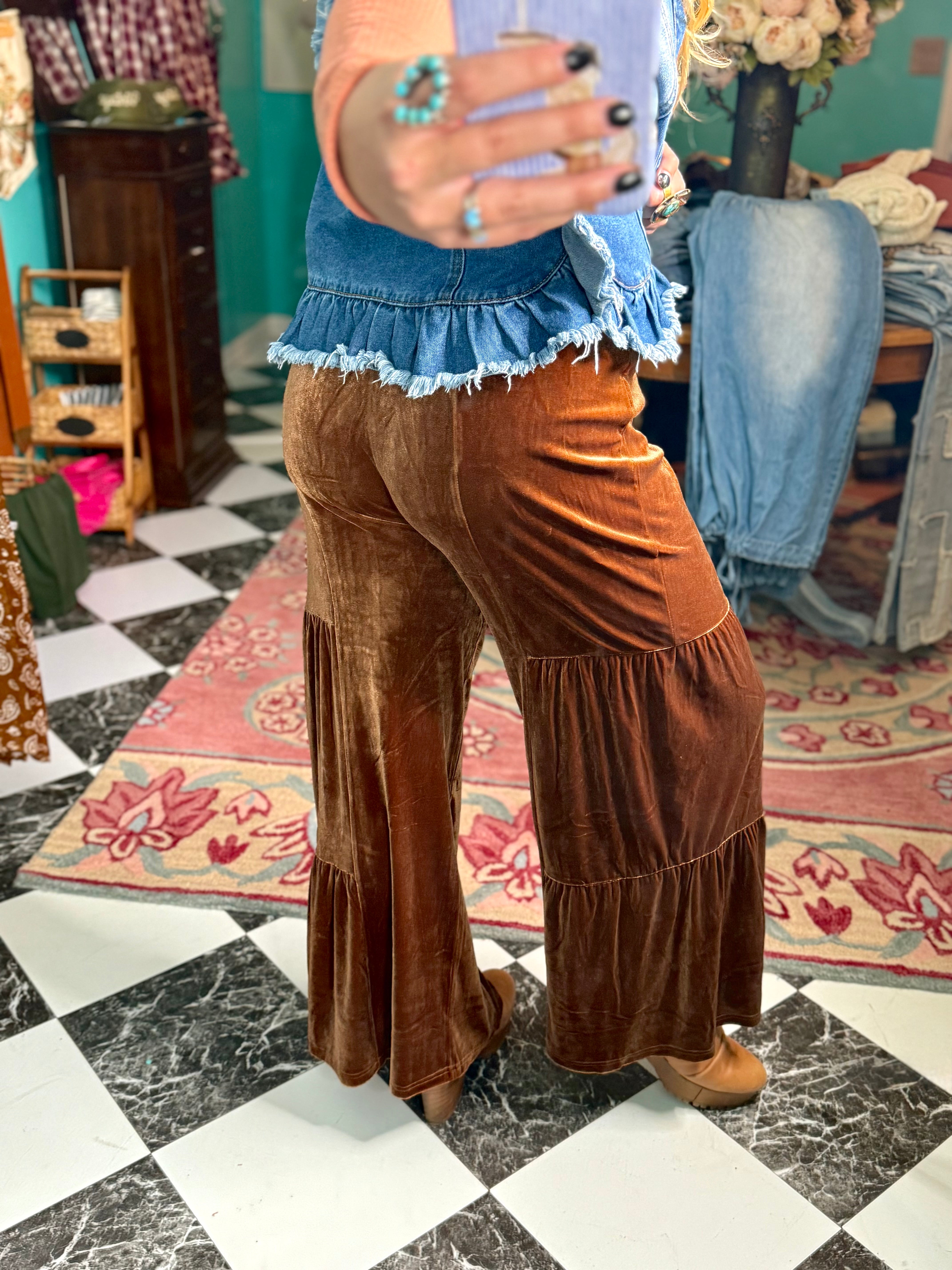 The Classy Copper Tiered Velvet Pants