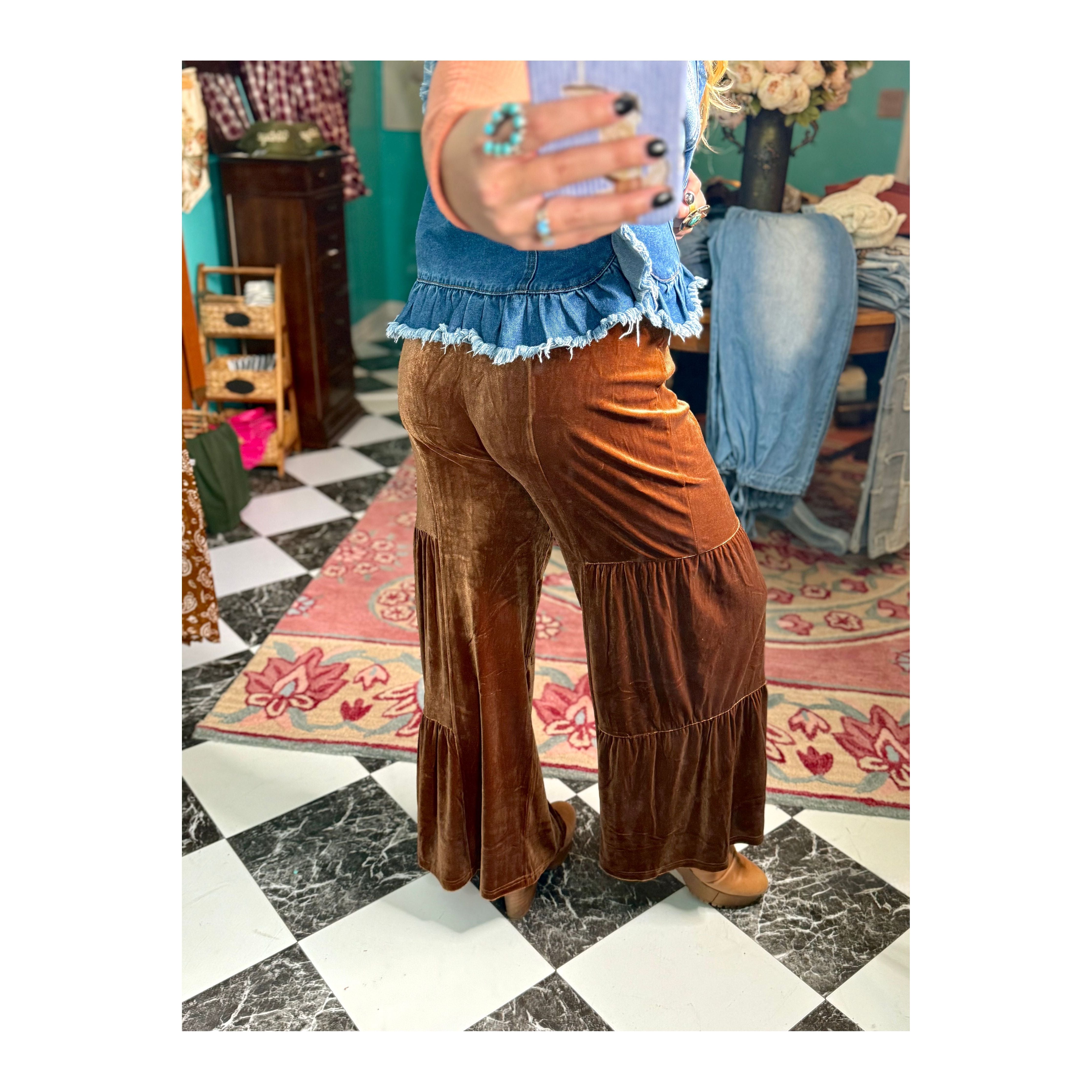 The Classy Copper Tiered Velvet Pants