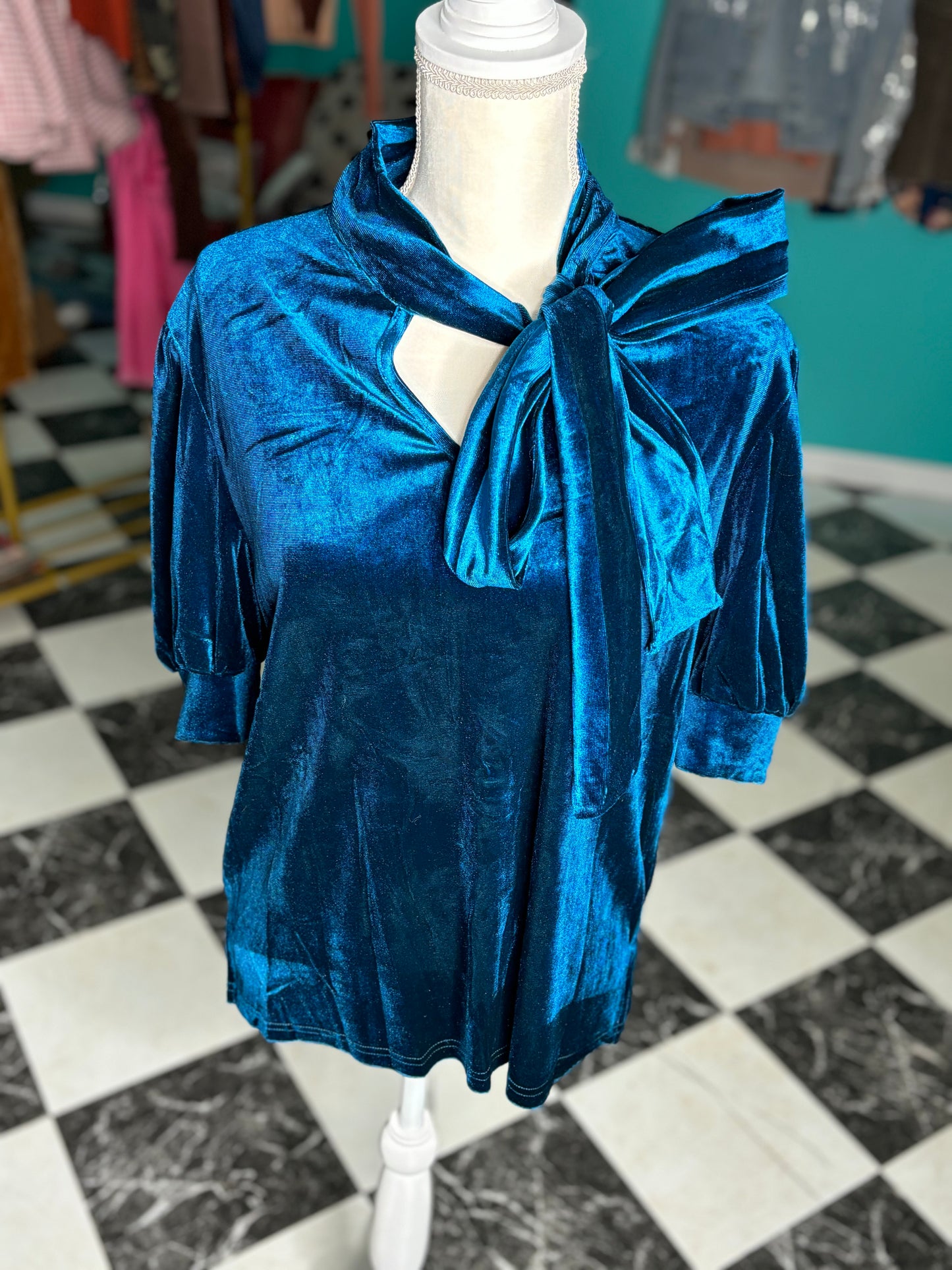 Blue Velvet Bow Top