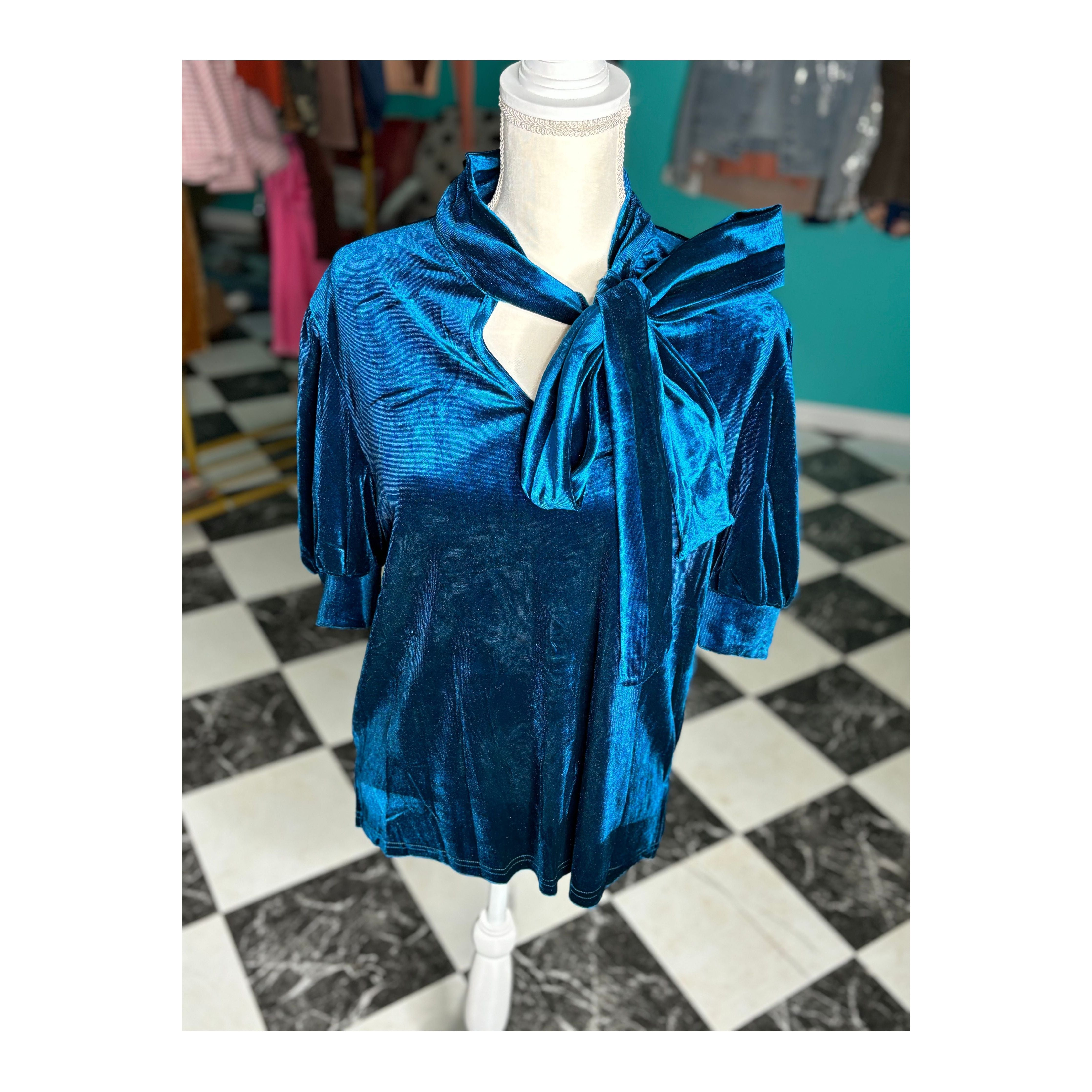 Blue Velvet Bow Top