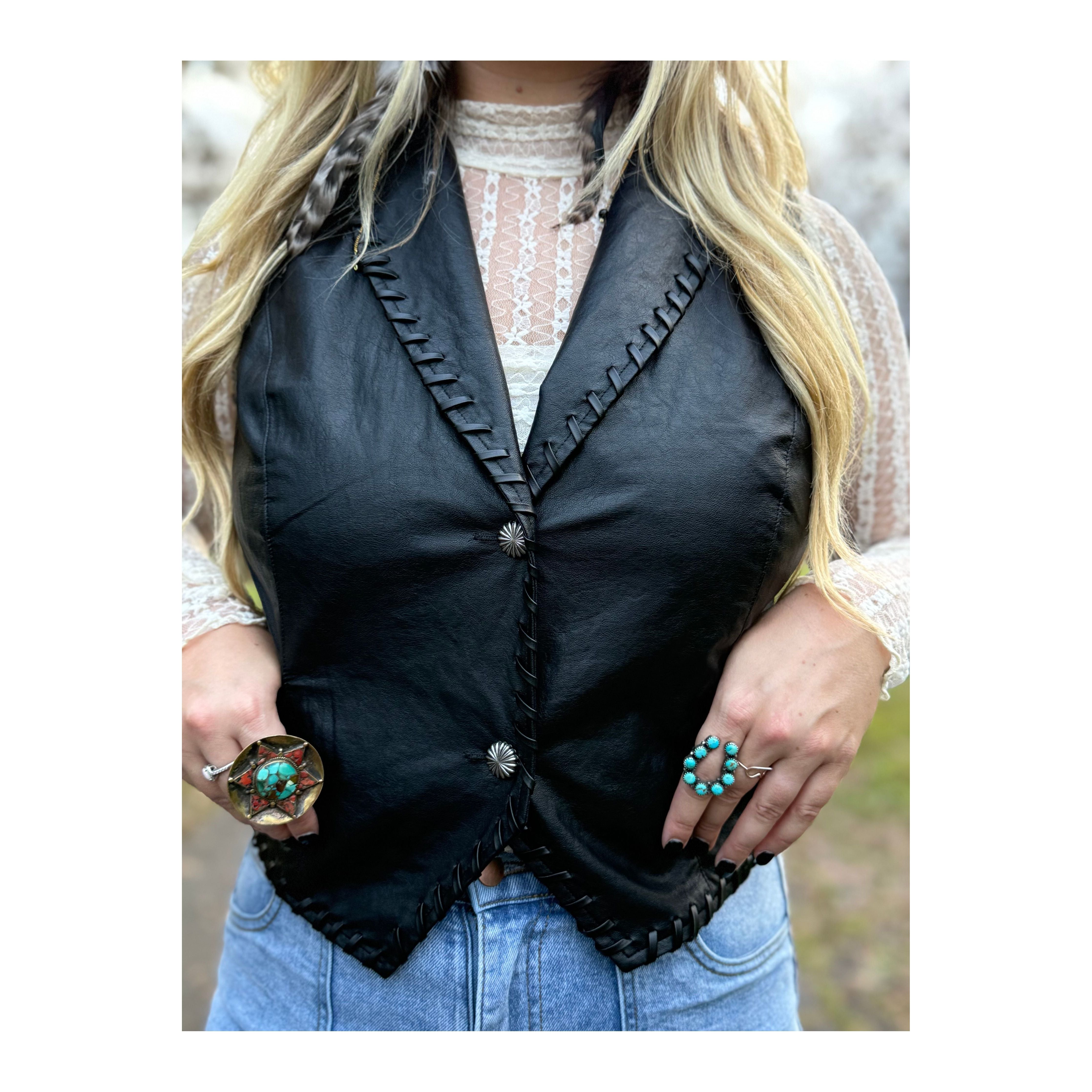 Midnight Black Western Leather Vest
