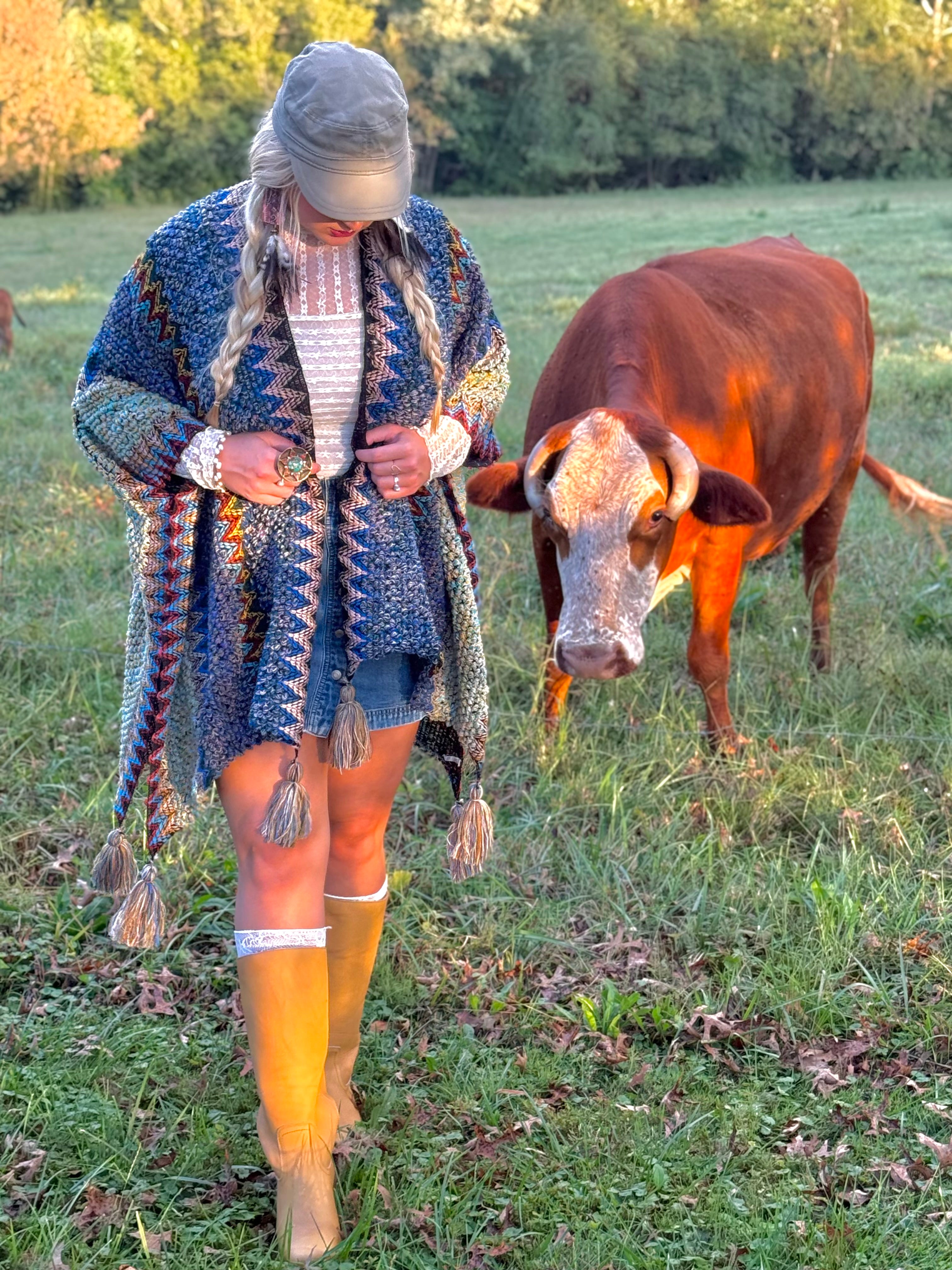 Boheme Soul Crochet Kimono in Blue