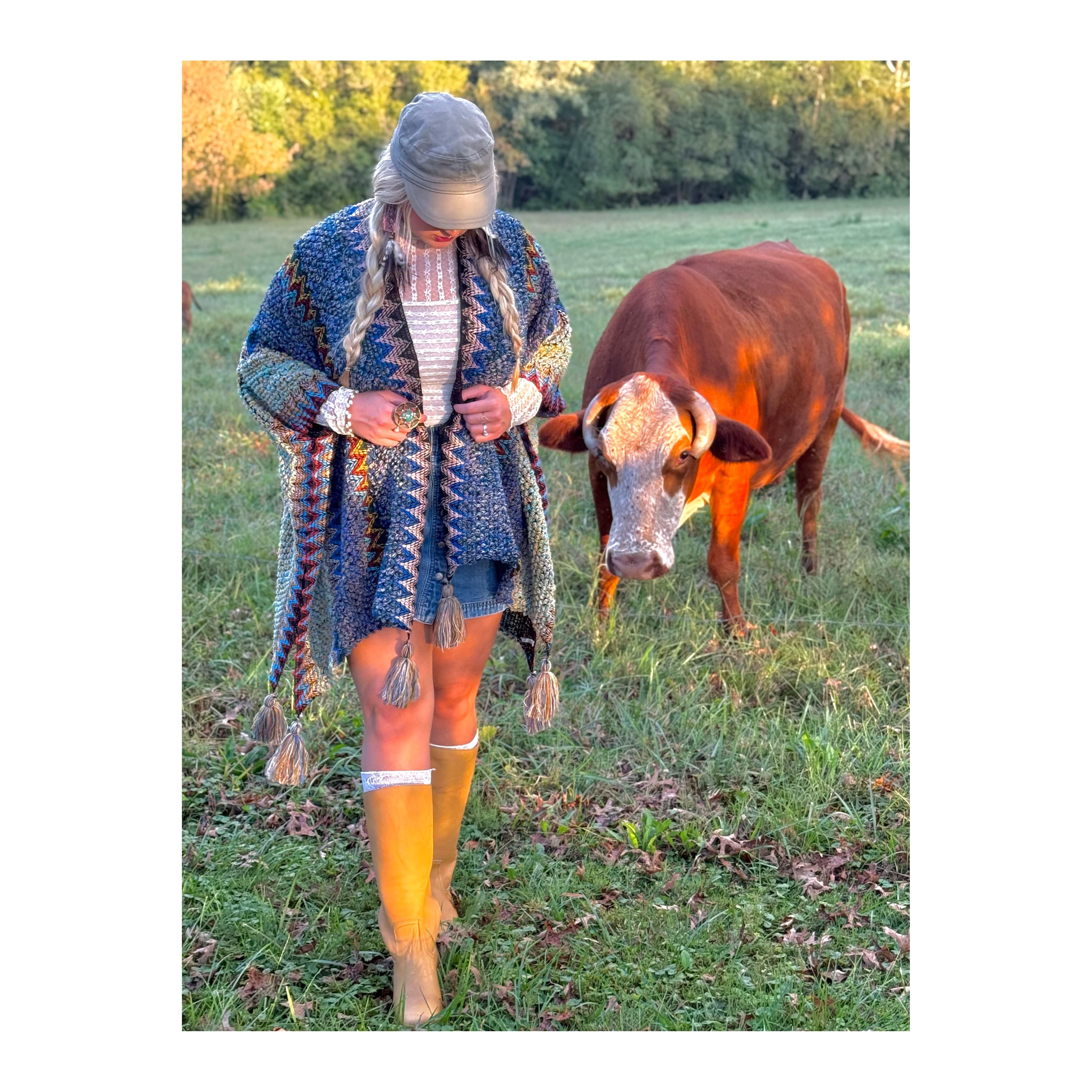 Boheme Soul Crochet Kimono in Blue