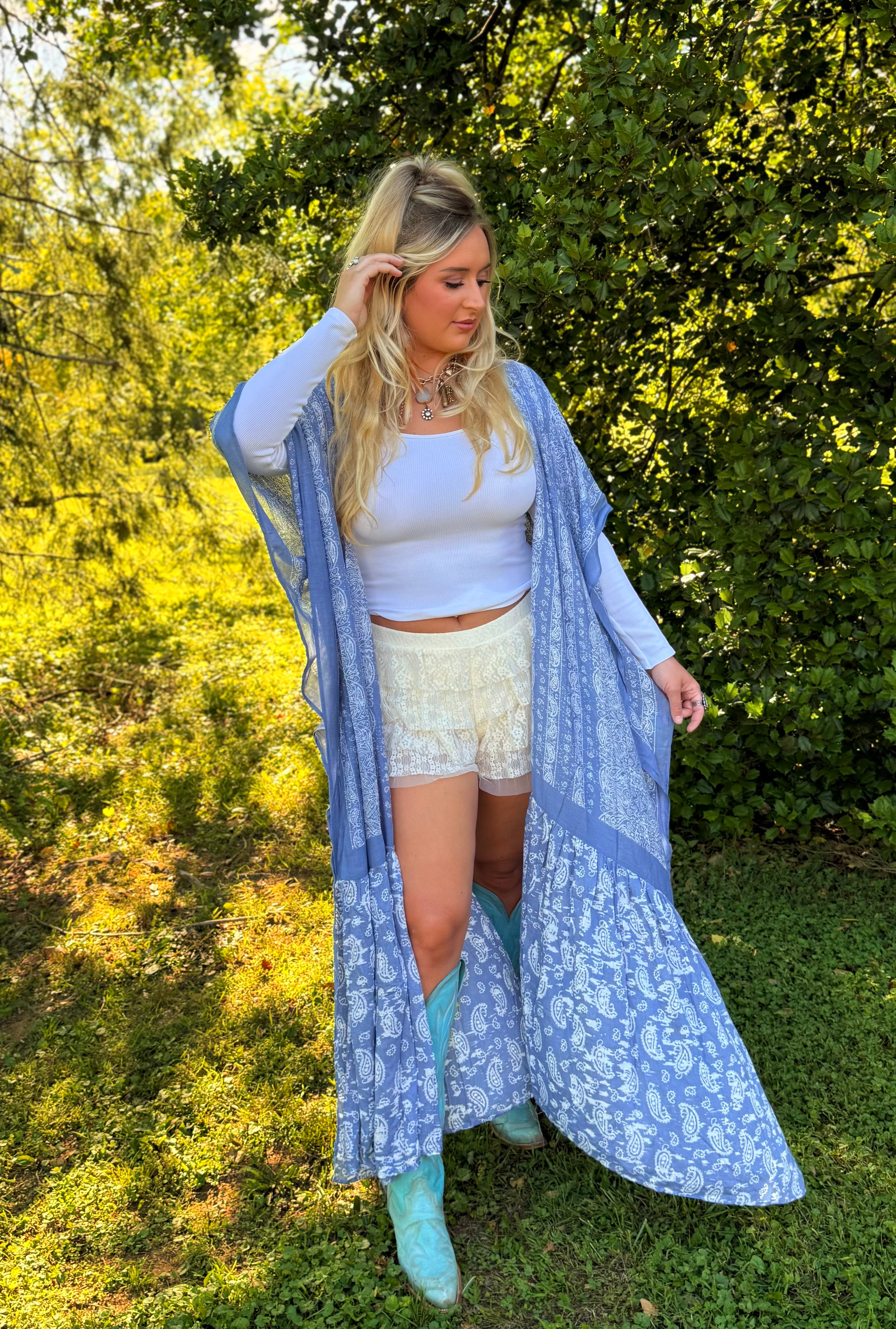 Blue Paisley Free Flow Duster