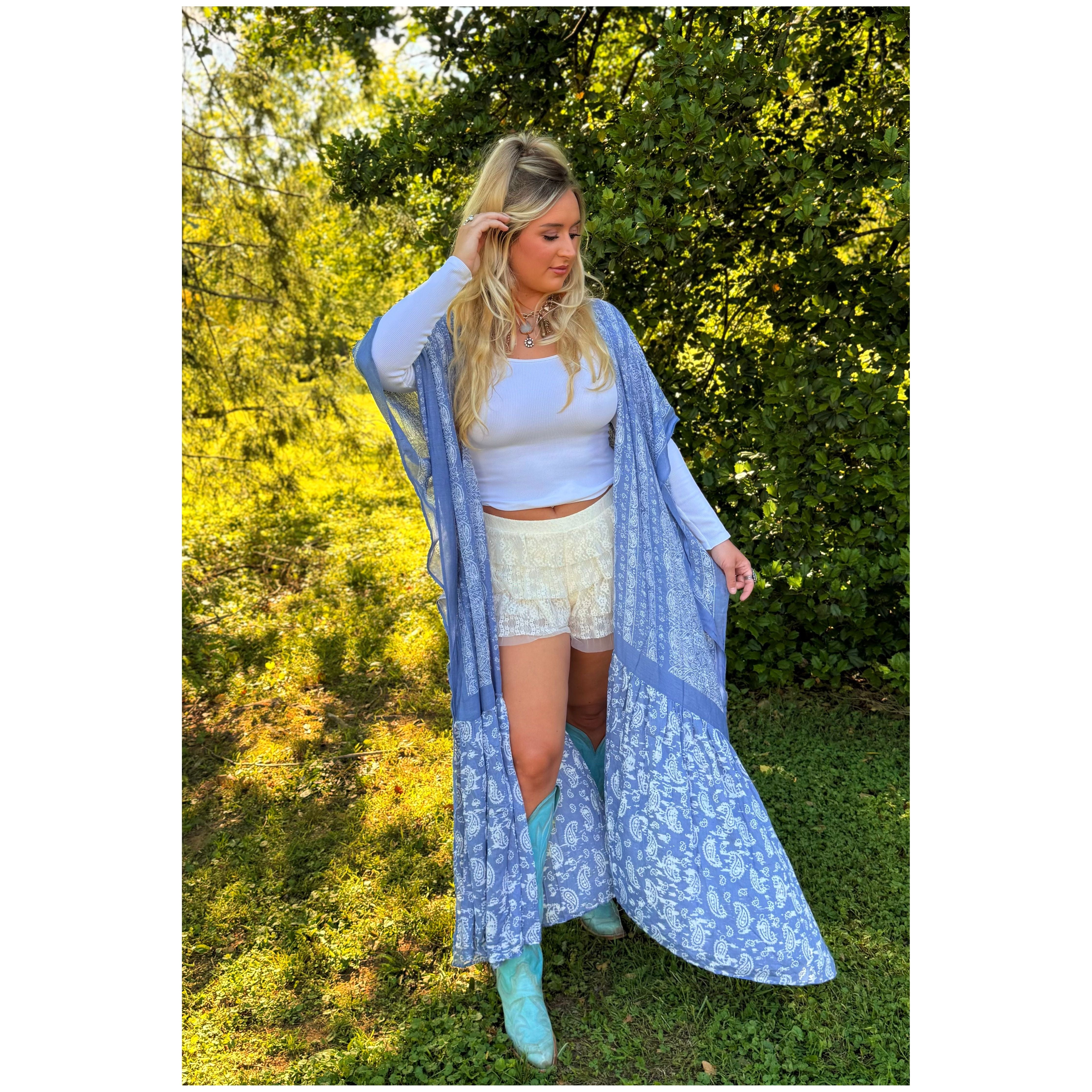 Blue Paisley Free Flow Duster