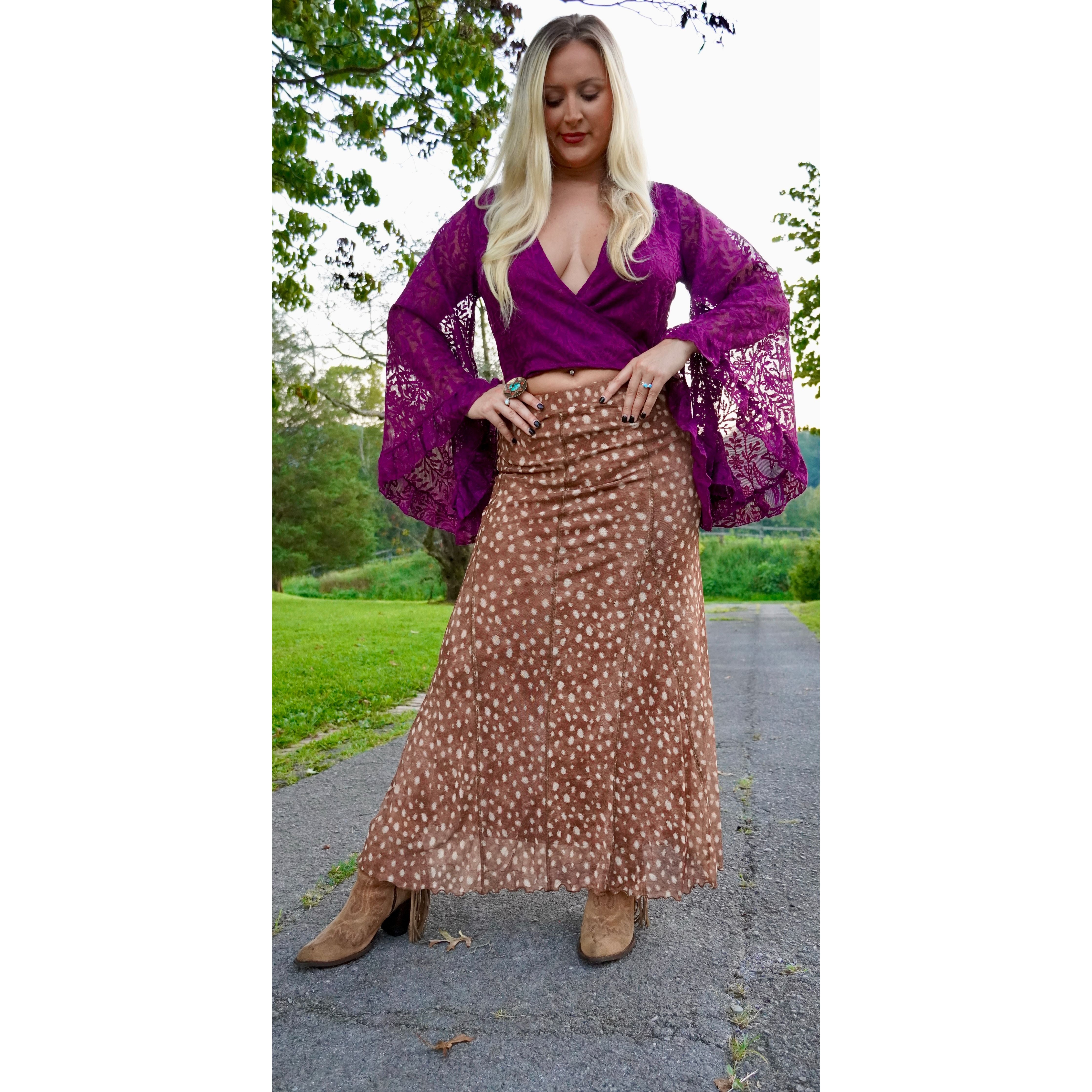 Fawn Printed Mesh Maxi Skirt