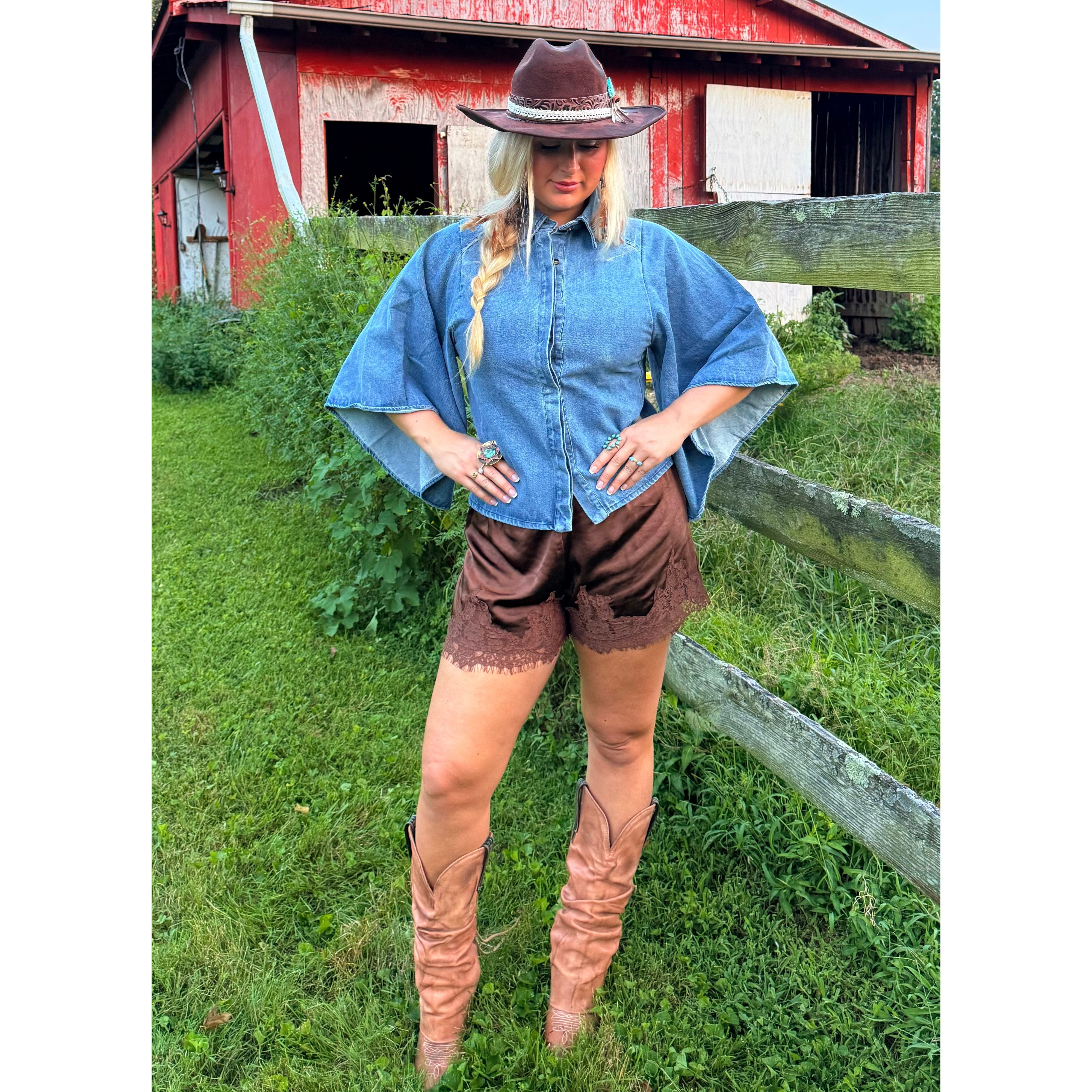 Trumpet Sleeve Denim Top
