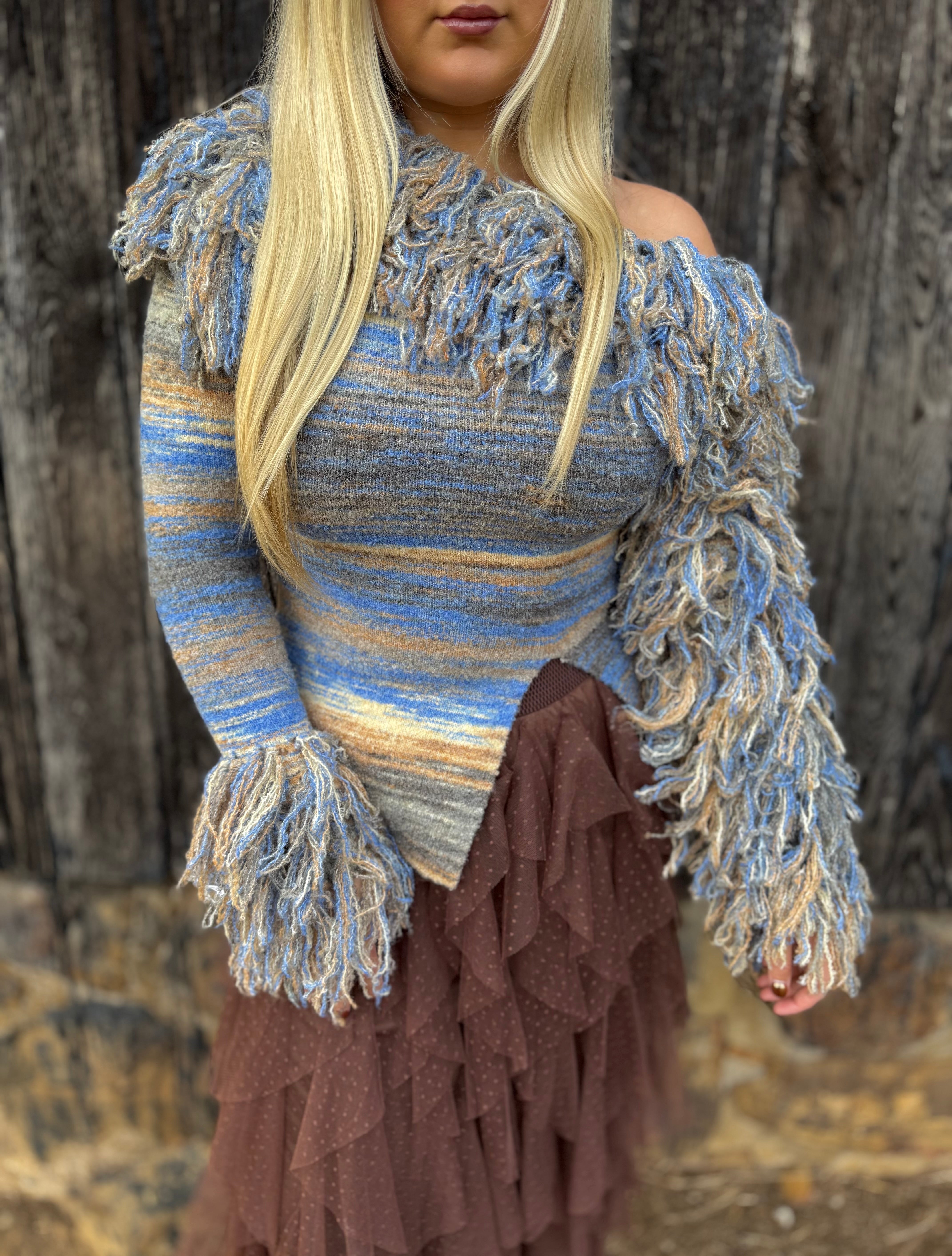 Fringe Horizon Off Shoulder Sweater