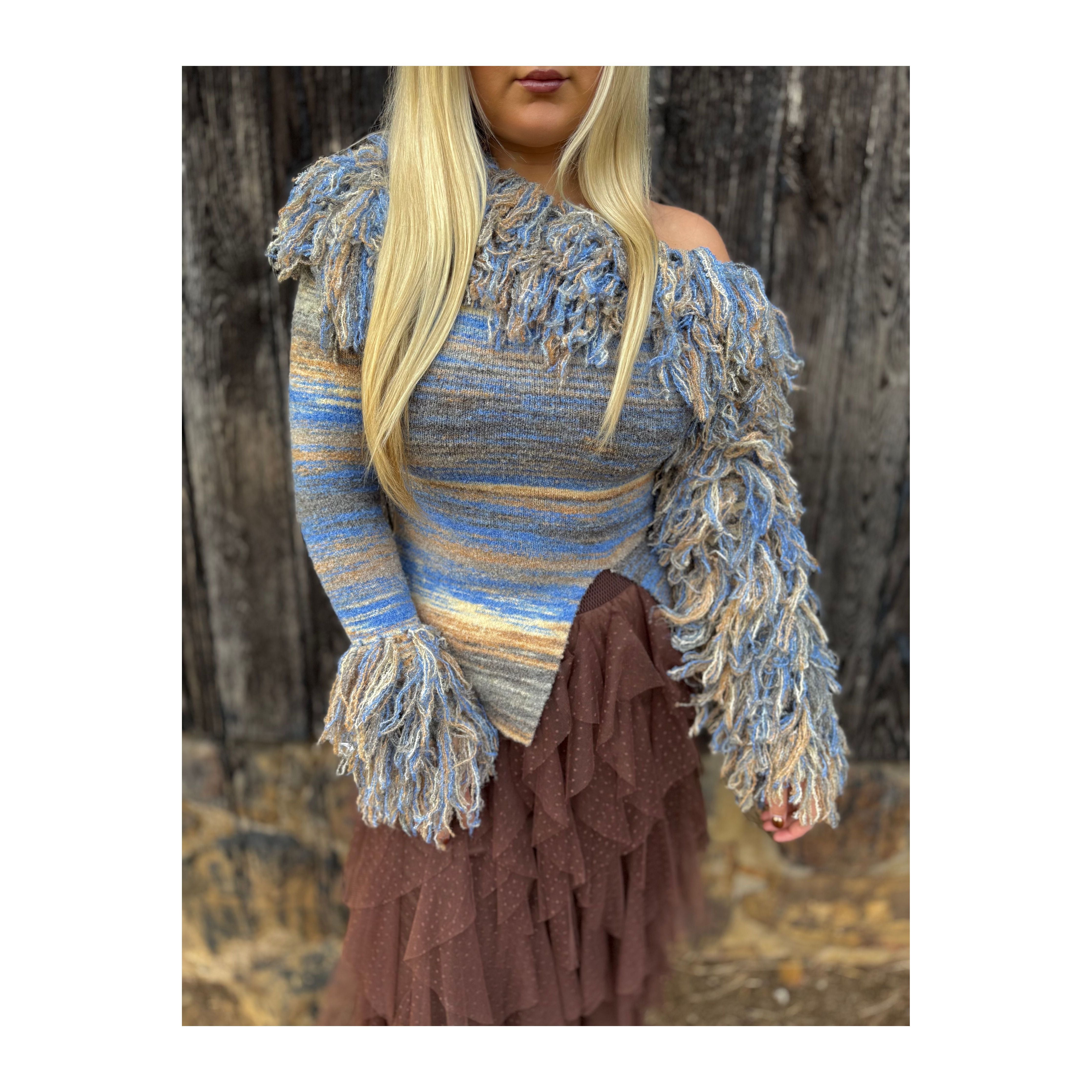 Fringe Horizon Off Shoulder Sweater