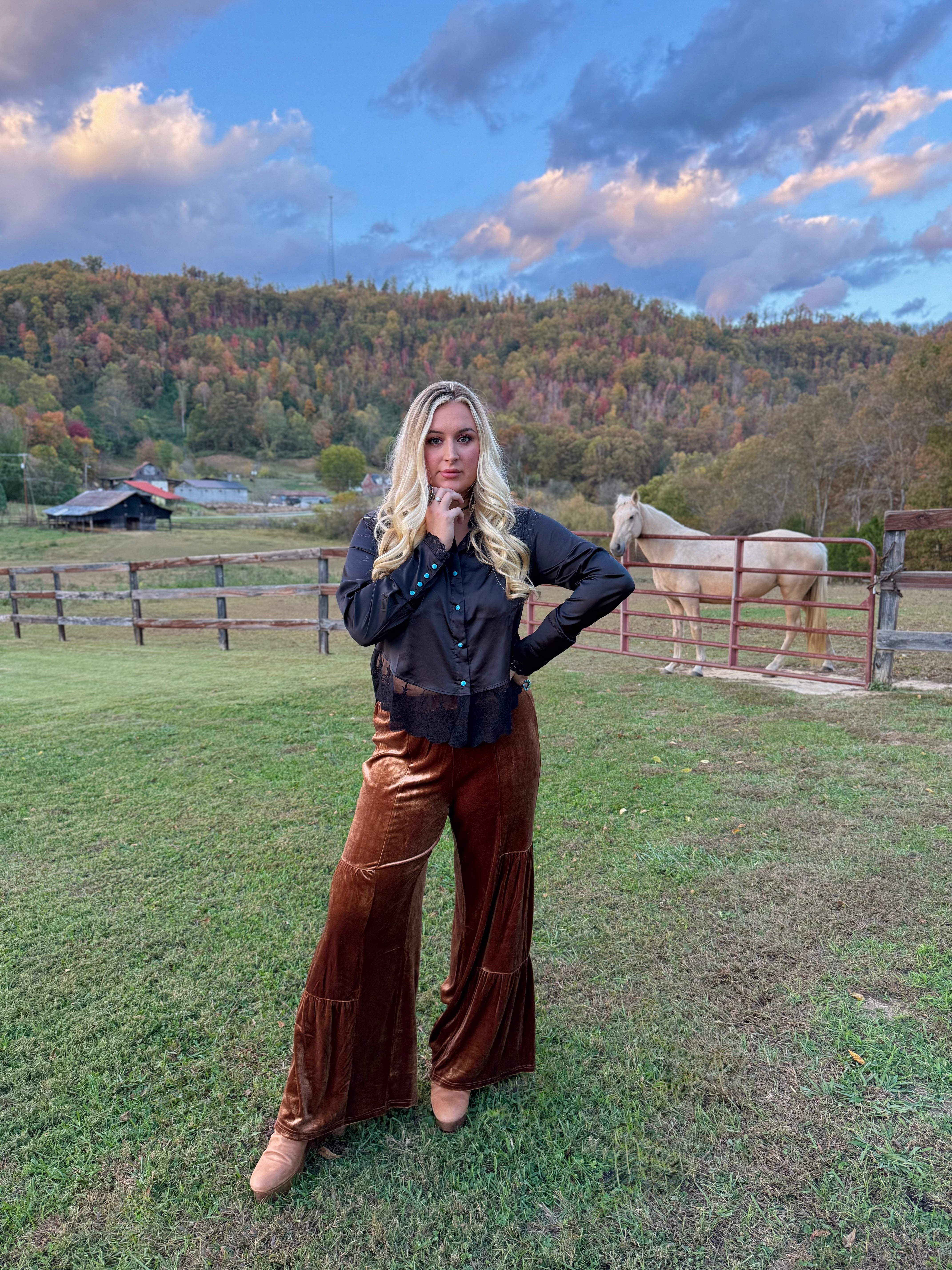 The Classy Copper Tiered Velvet Pants