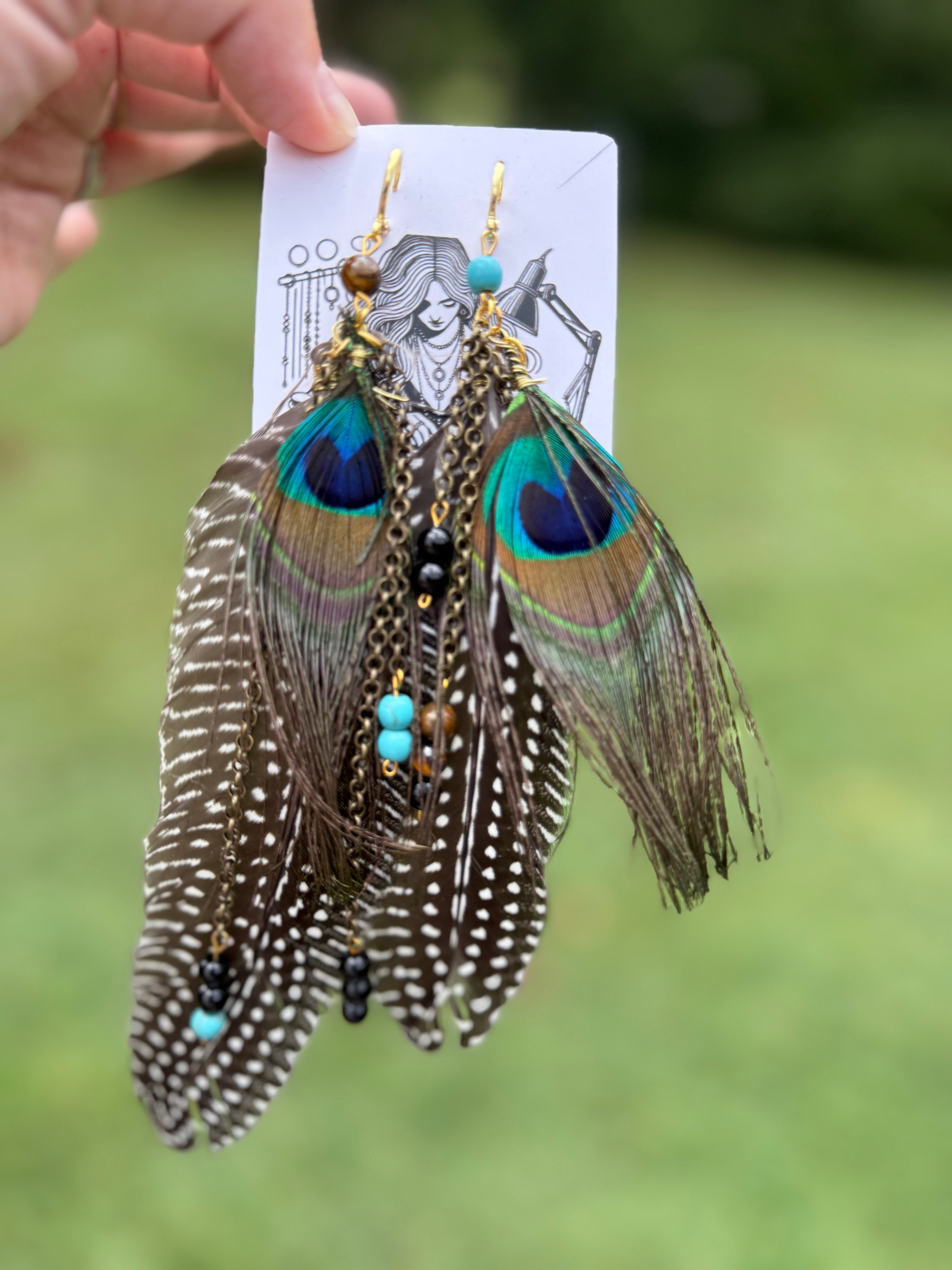 Peacock Feather Beaded Earrings