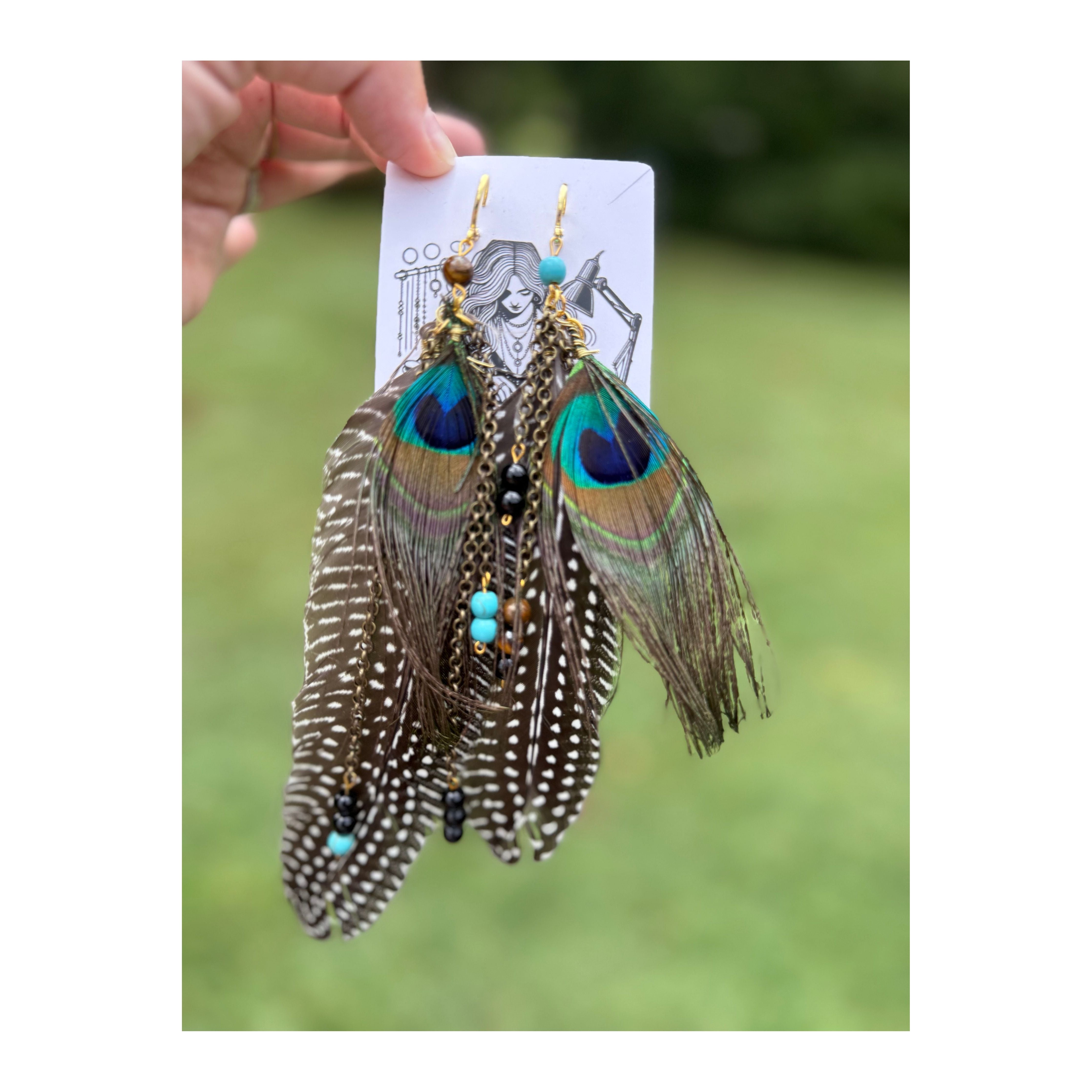 Peacock Feather Beaded Earrings