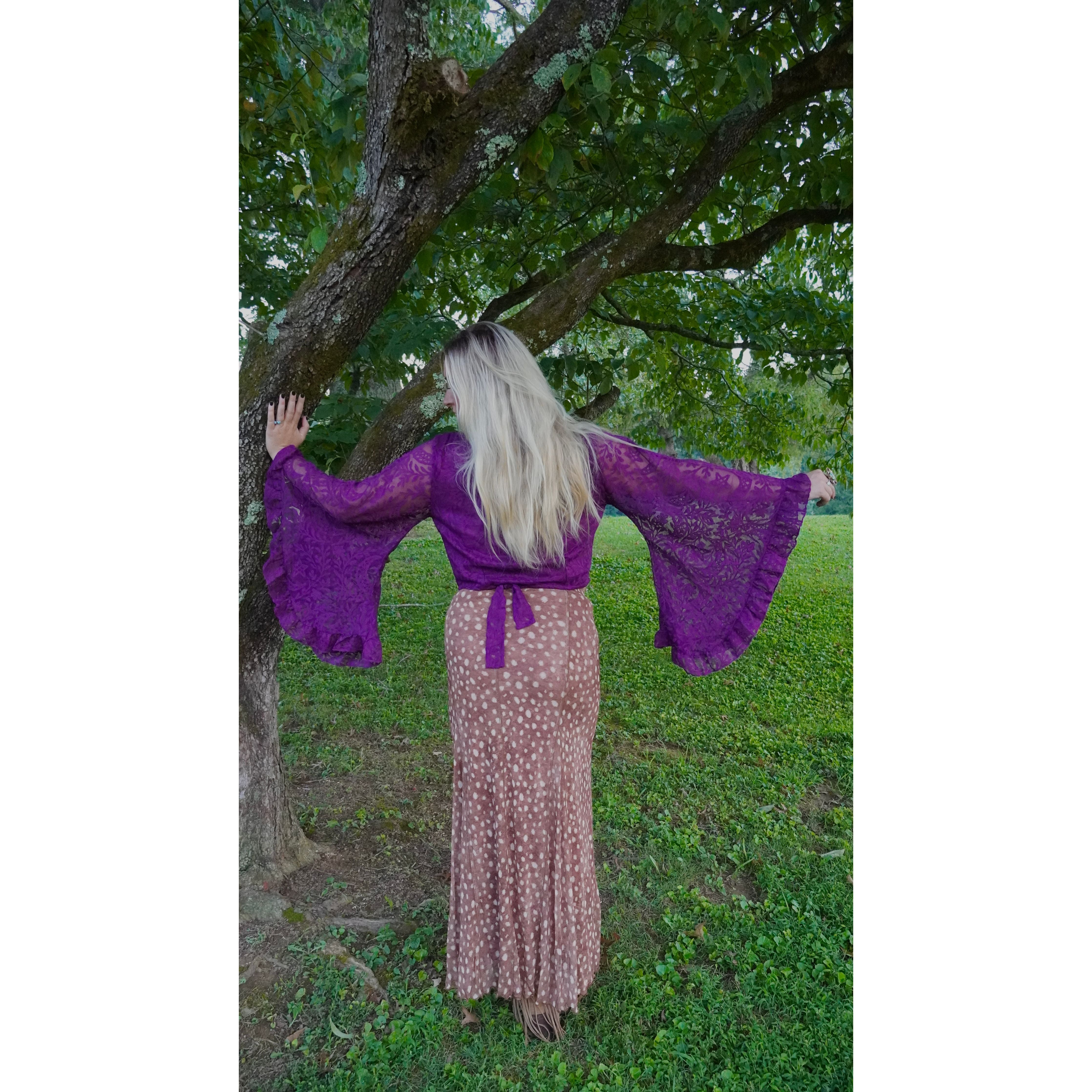 Plum Lace Ruffle Sleeve Wrap Top