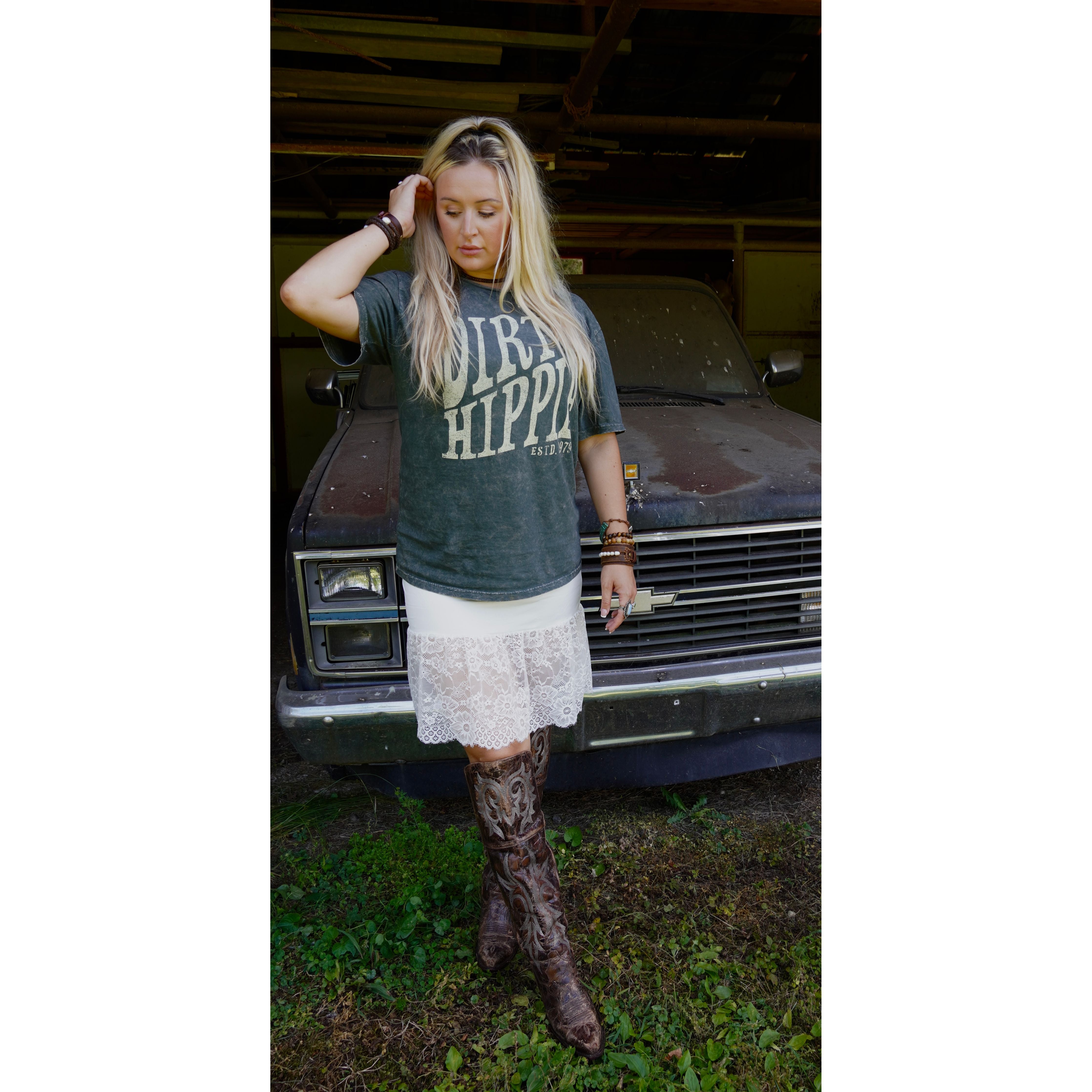 White Lace Slip Skirt