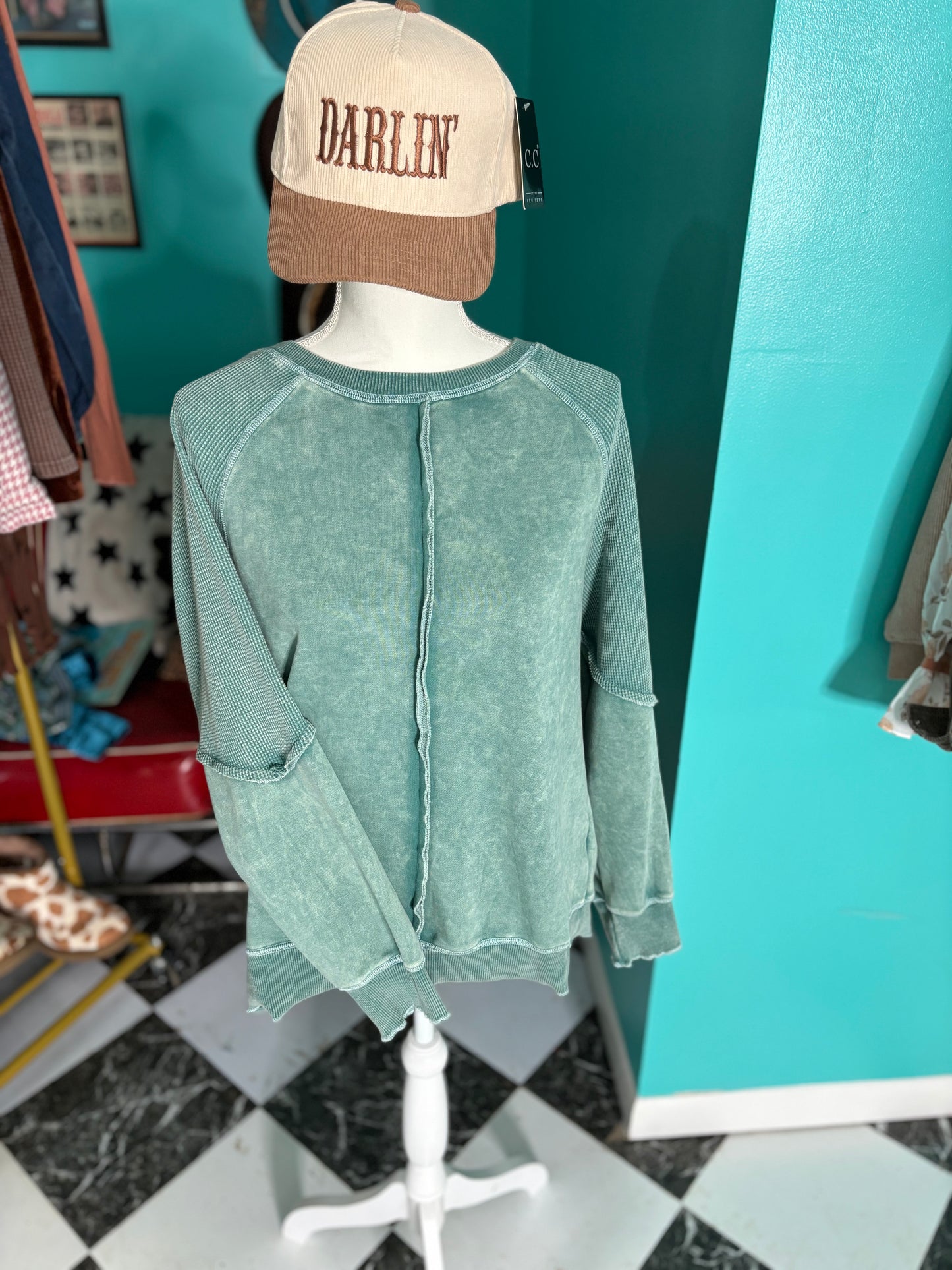 Seafoam Green Ruched Sweater