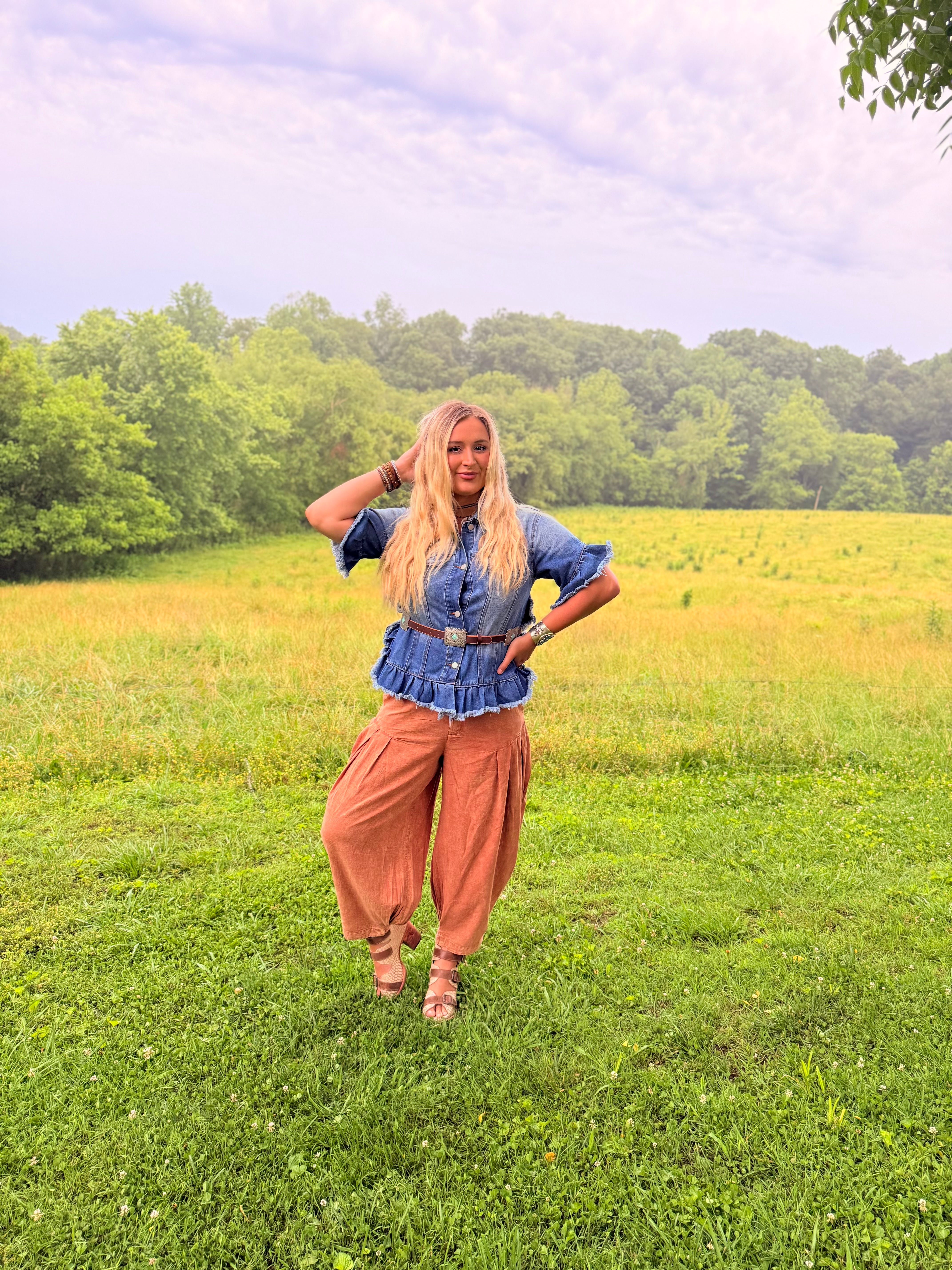 Ruffled Short Sleeve Denim Jacket