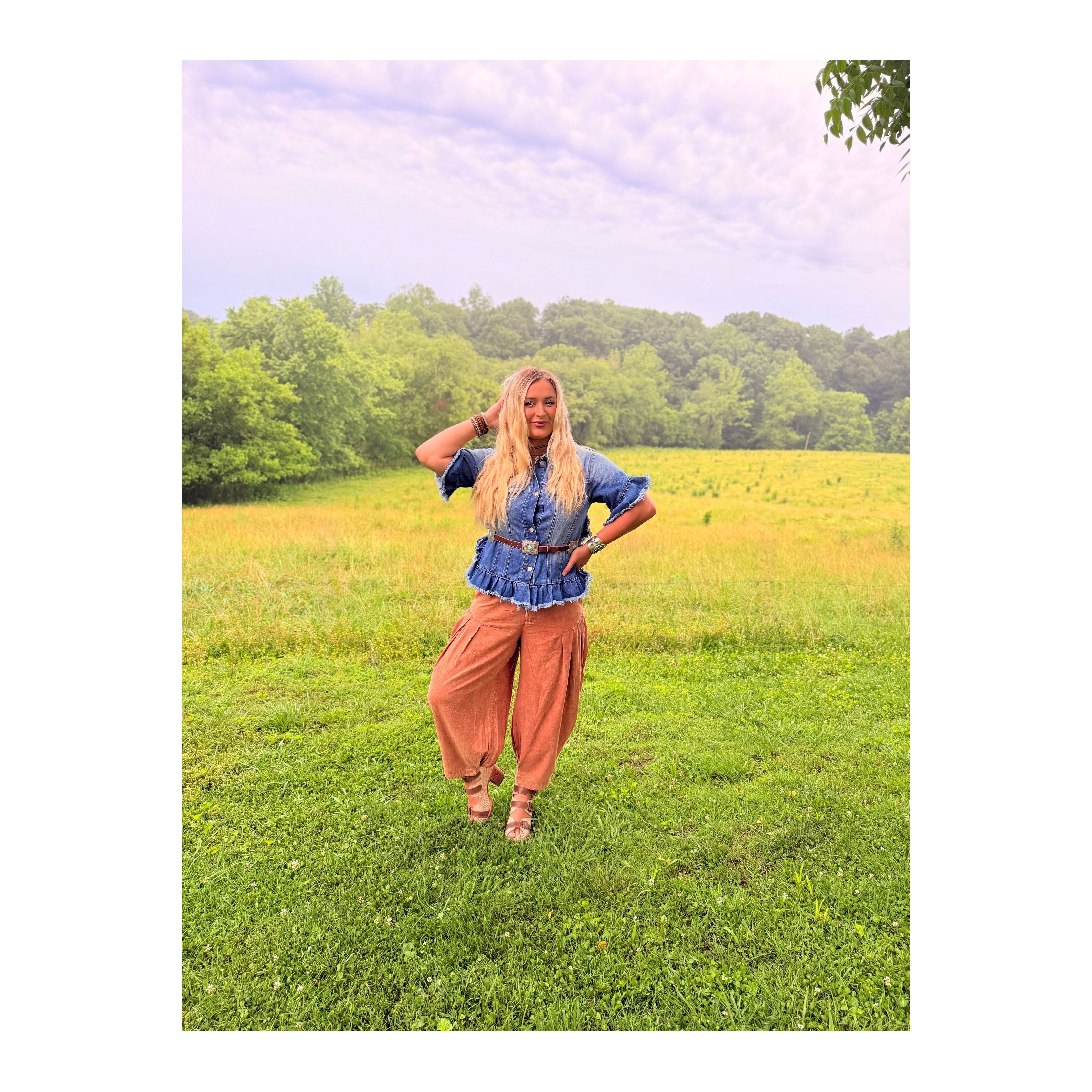 Ruffled Short Sleeve Denim Jacket