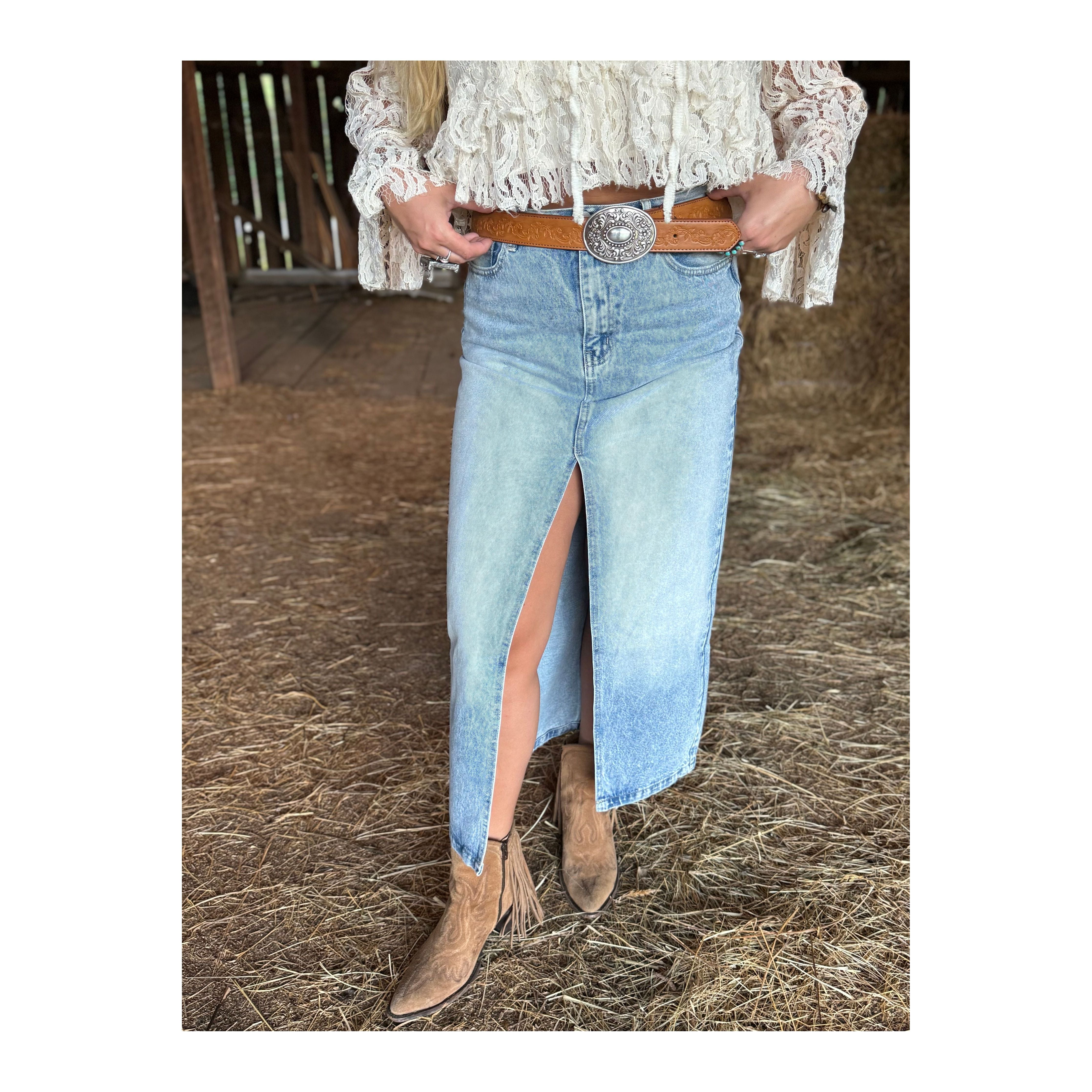 Western Denim Slit Skirt