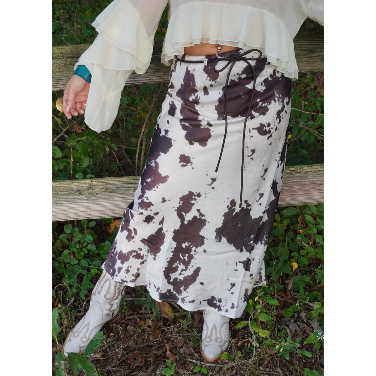 Cowhide Satin Skirt with leather belt