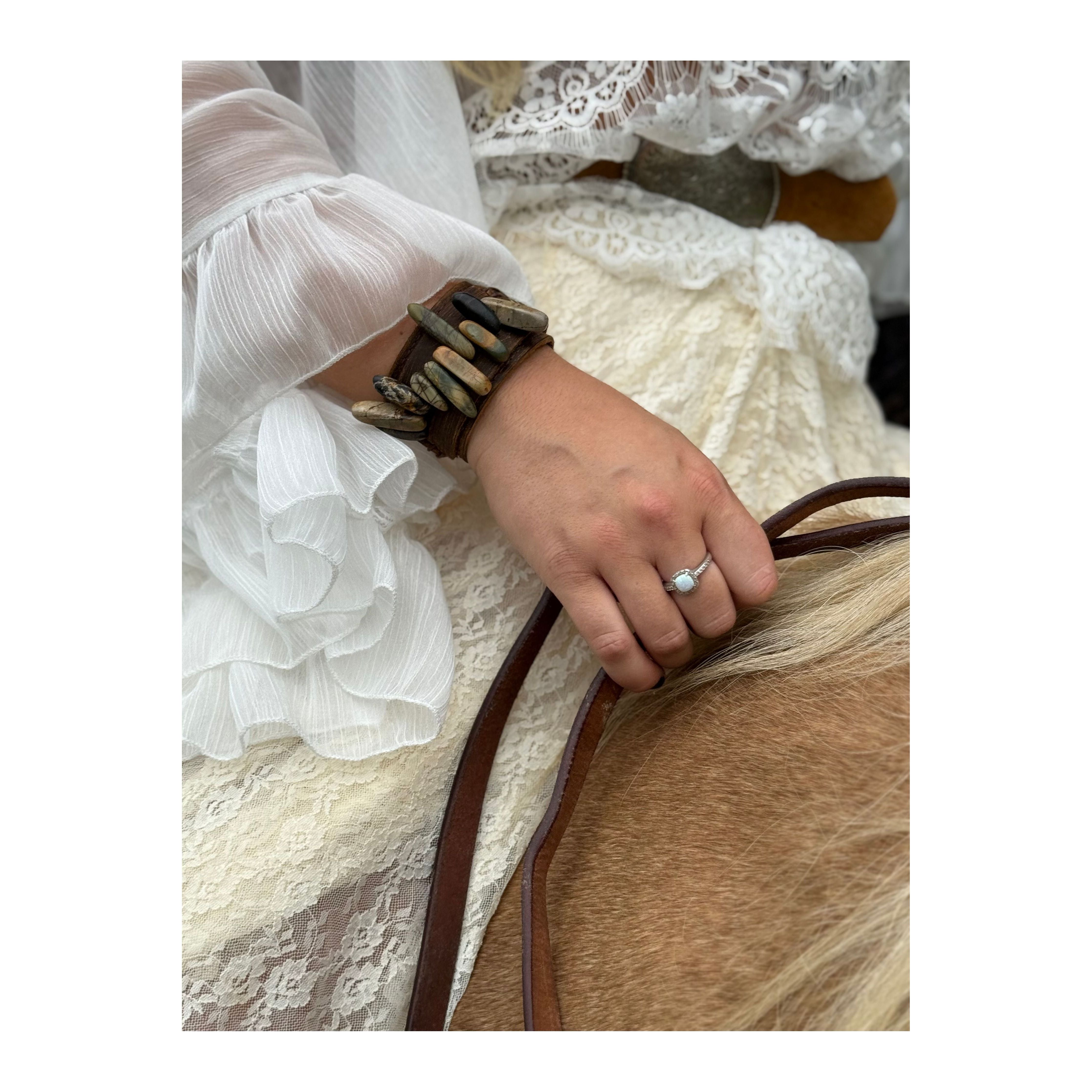 Stone Leather Bracelet Cuff