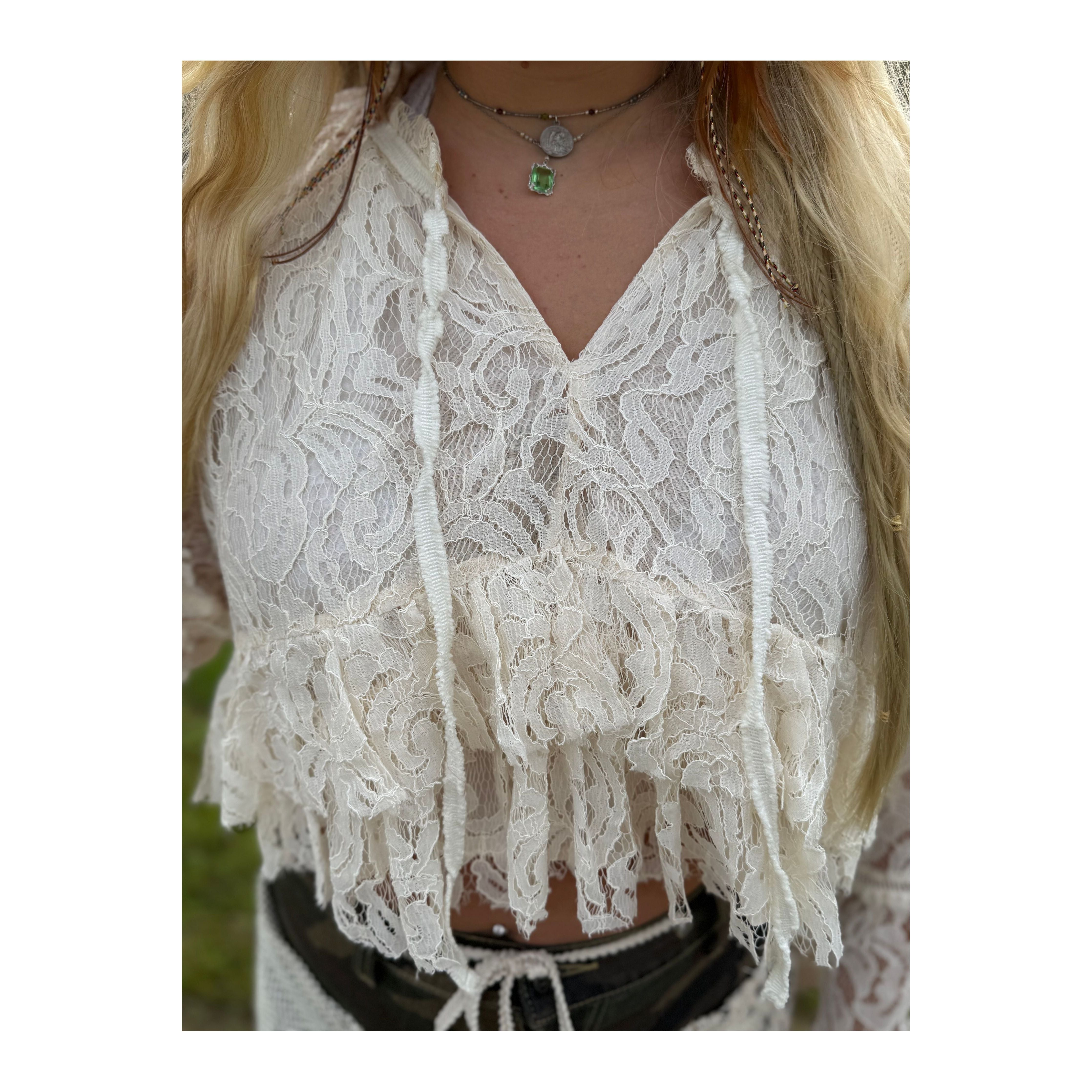 Dixie White Lace Bell-sleeve Top