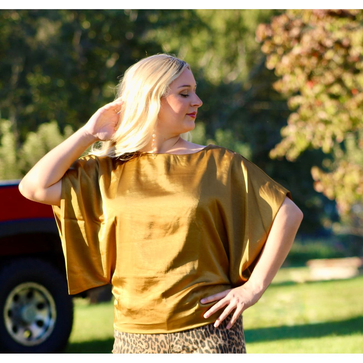 Golden Green Satin Top