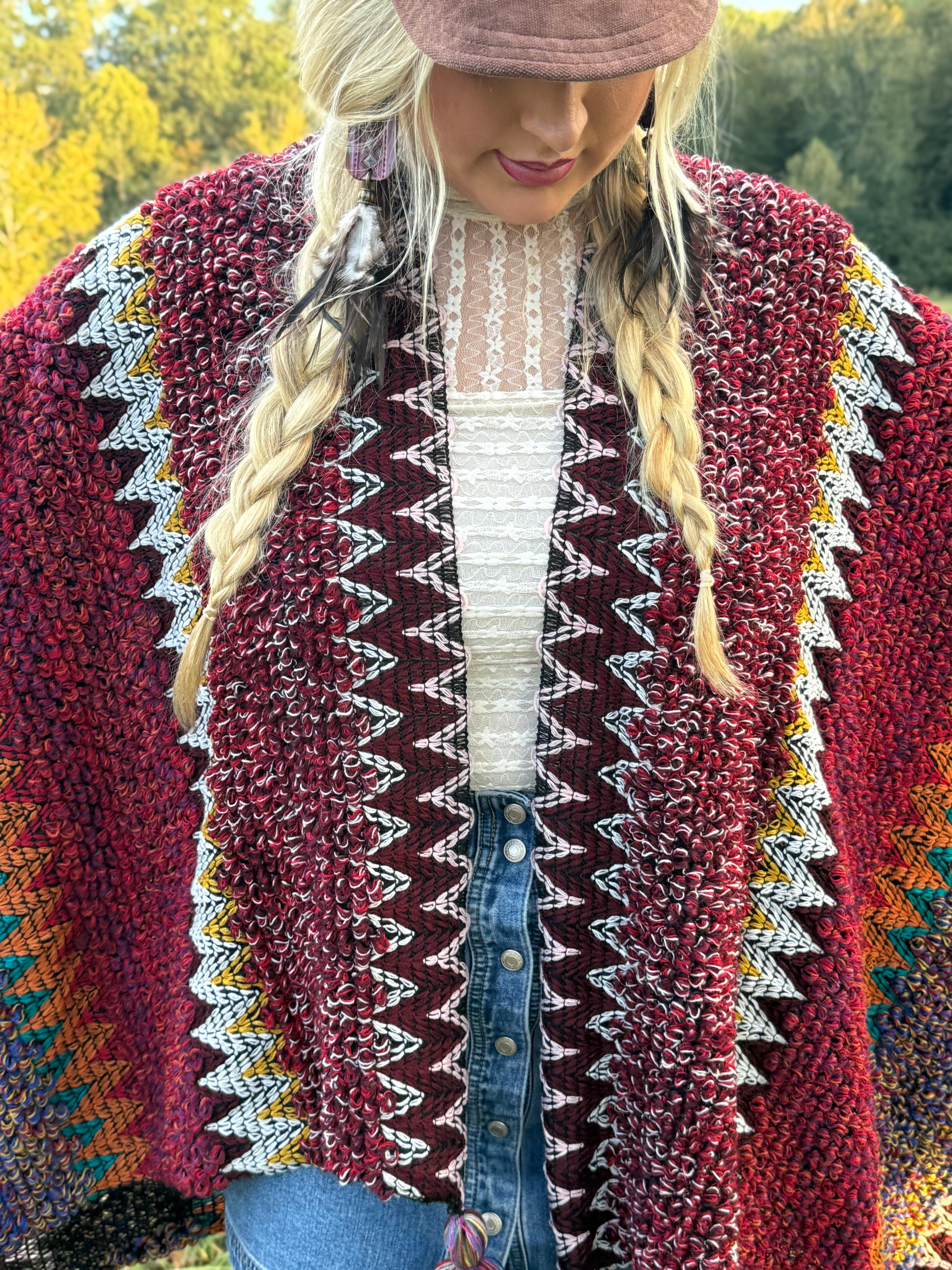 Boheme Soul Crochet Kimono in Red