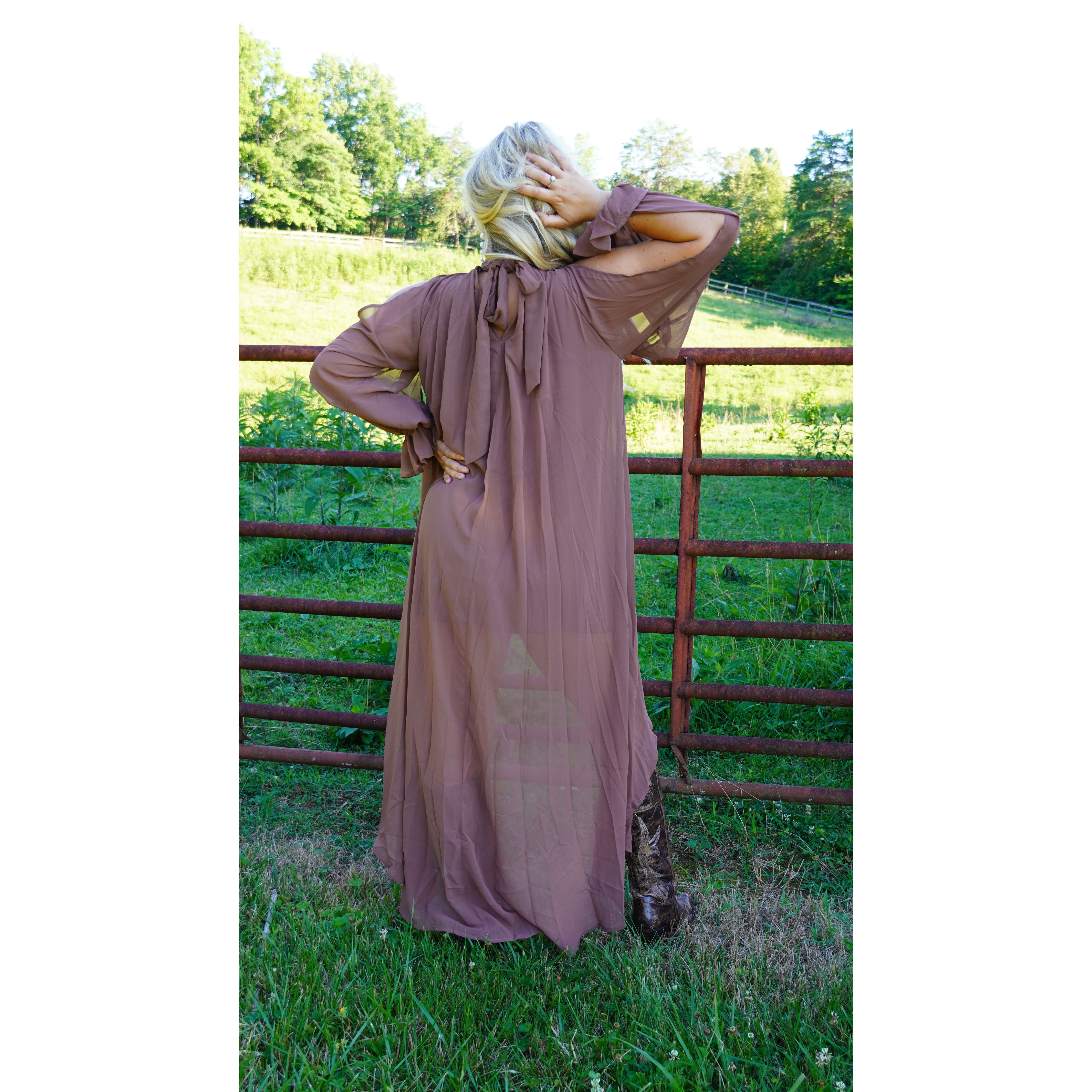 Elegant High Low Flowy Dress In Brown